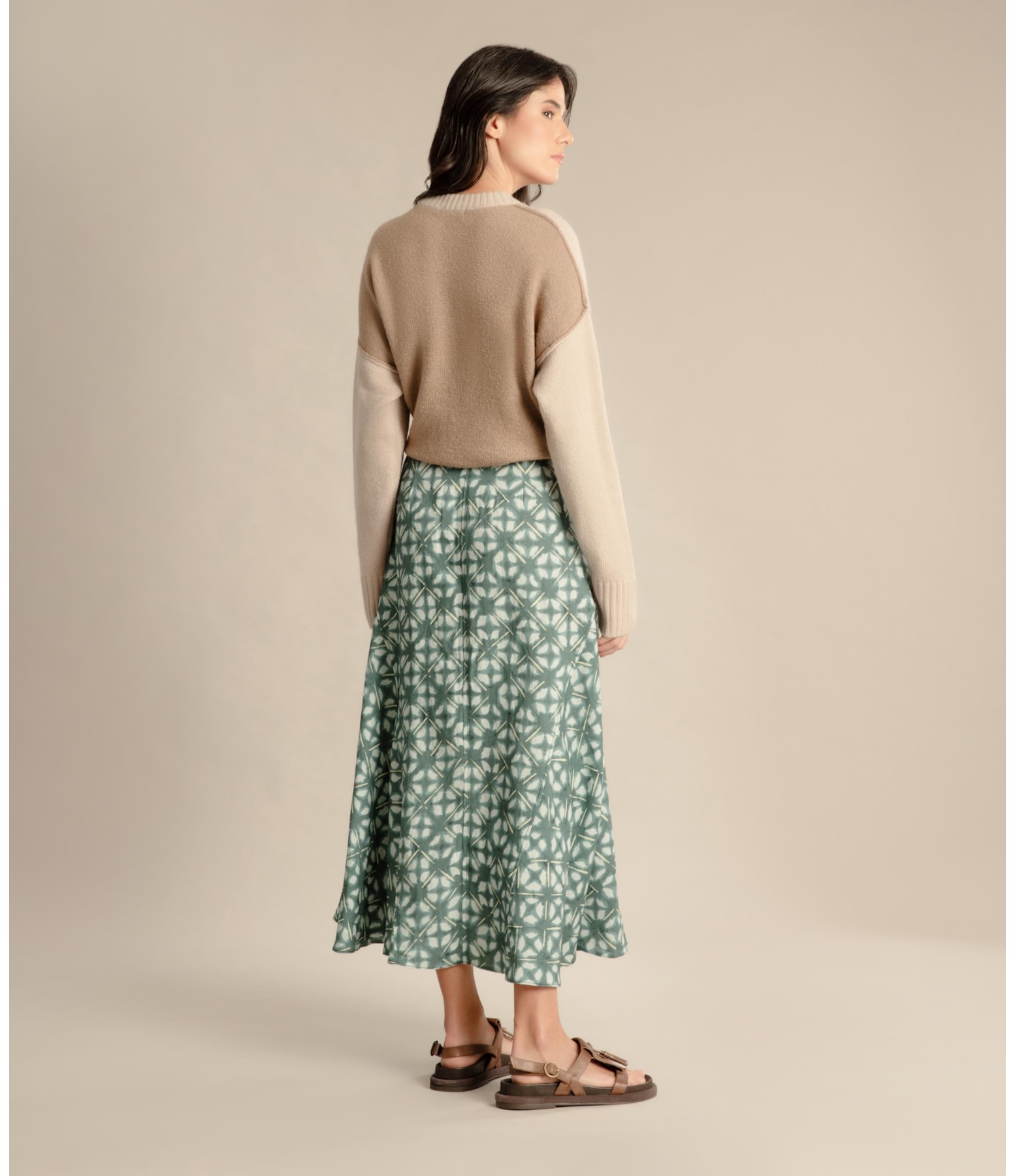 Saia Linho  Aias  Est Shibori Verde