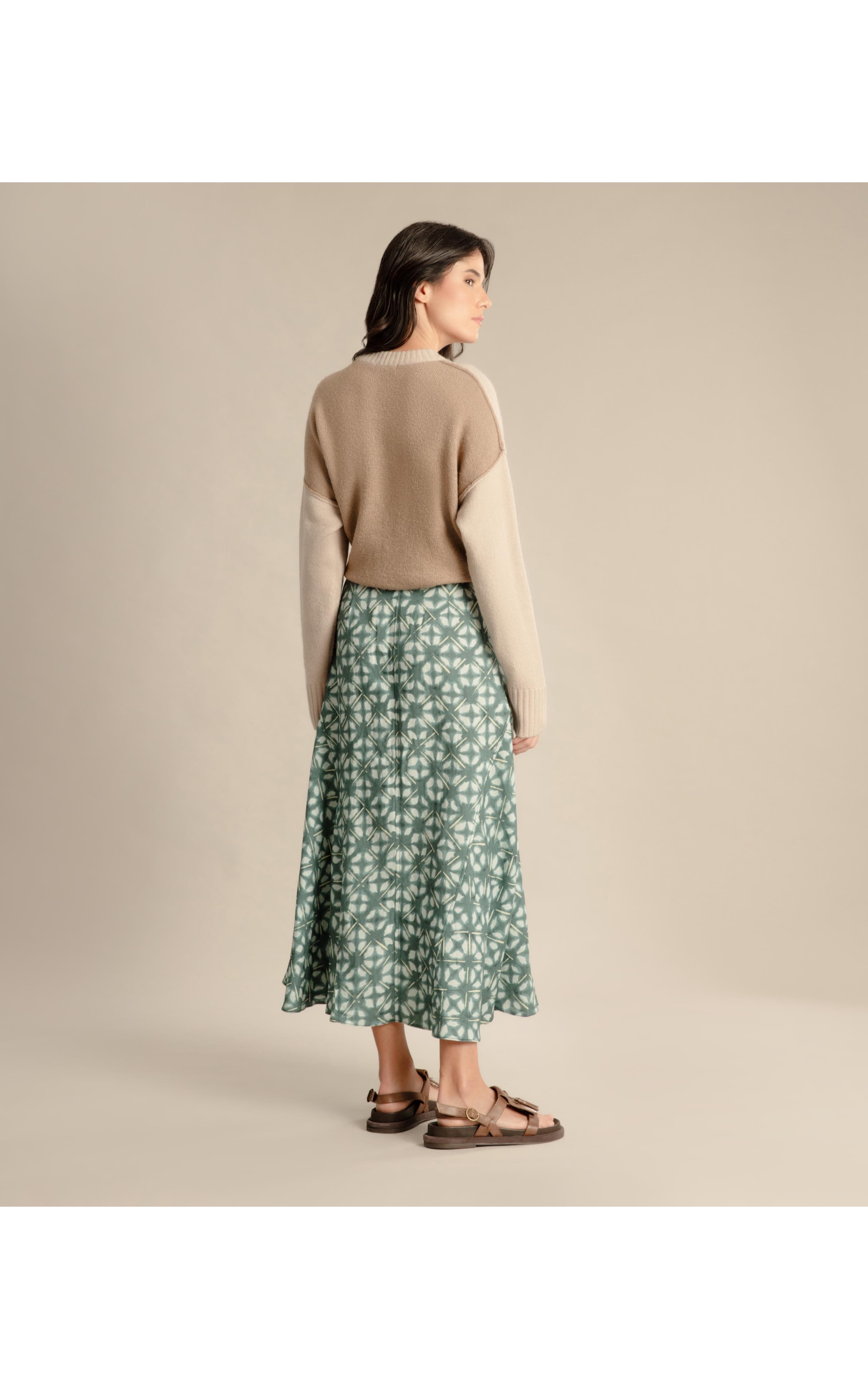 Saia Linho  Aias  Est Shibori Verde