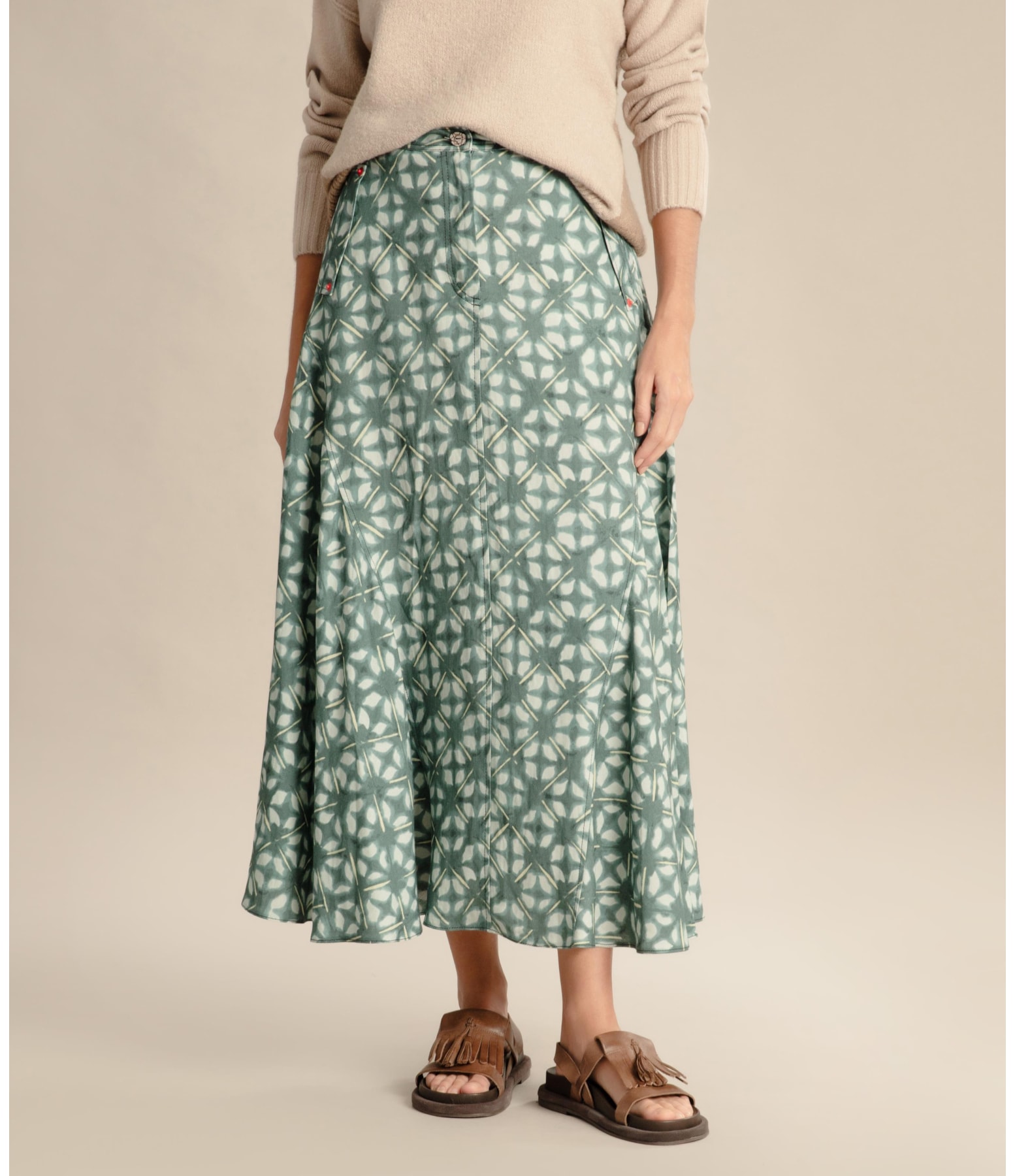 Saia Linho  Aias  Est Shibori Verde