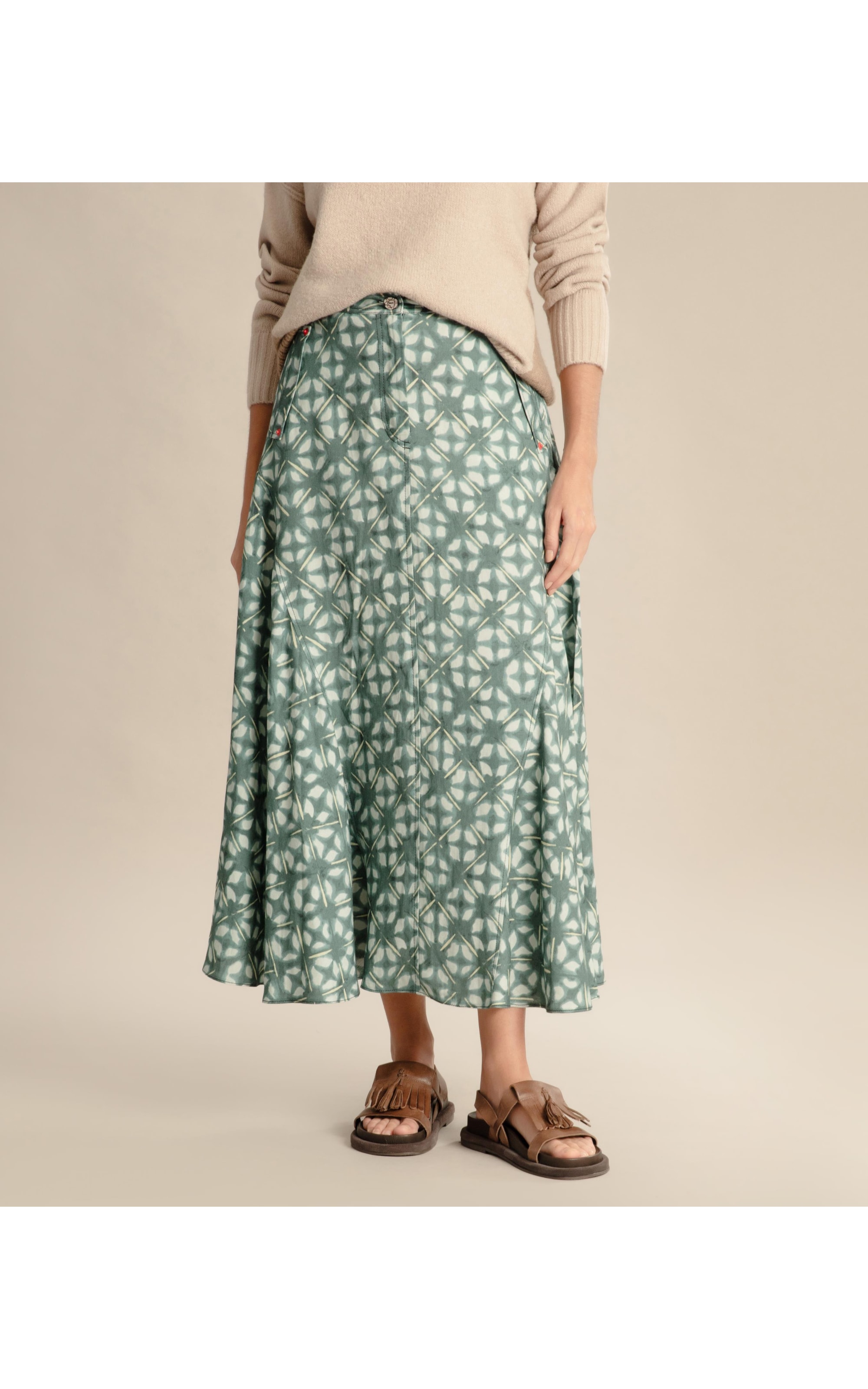 Saia Linho  Aias  Est Shibori Verde