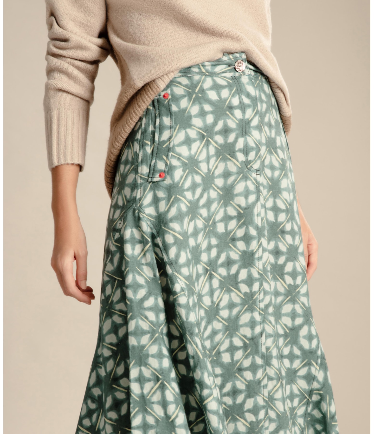 Saia Linho  Aias  Est Shibori Verde