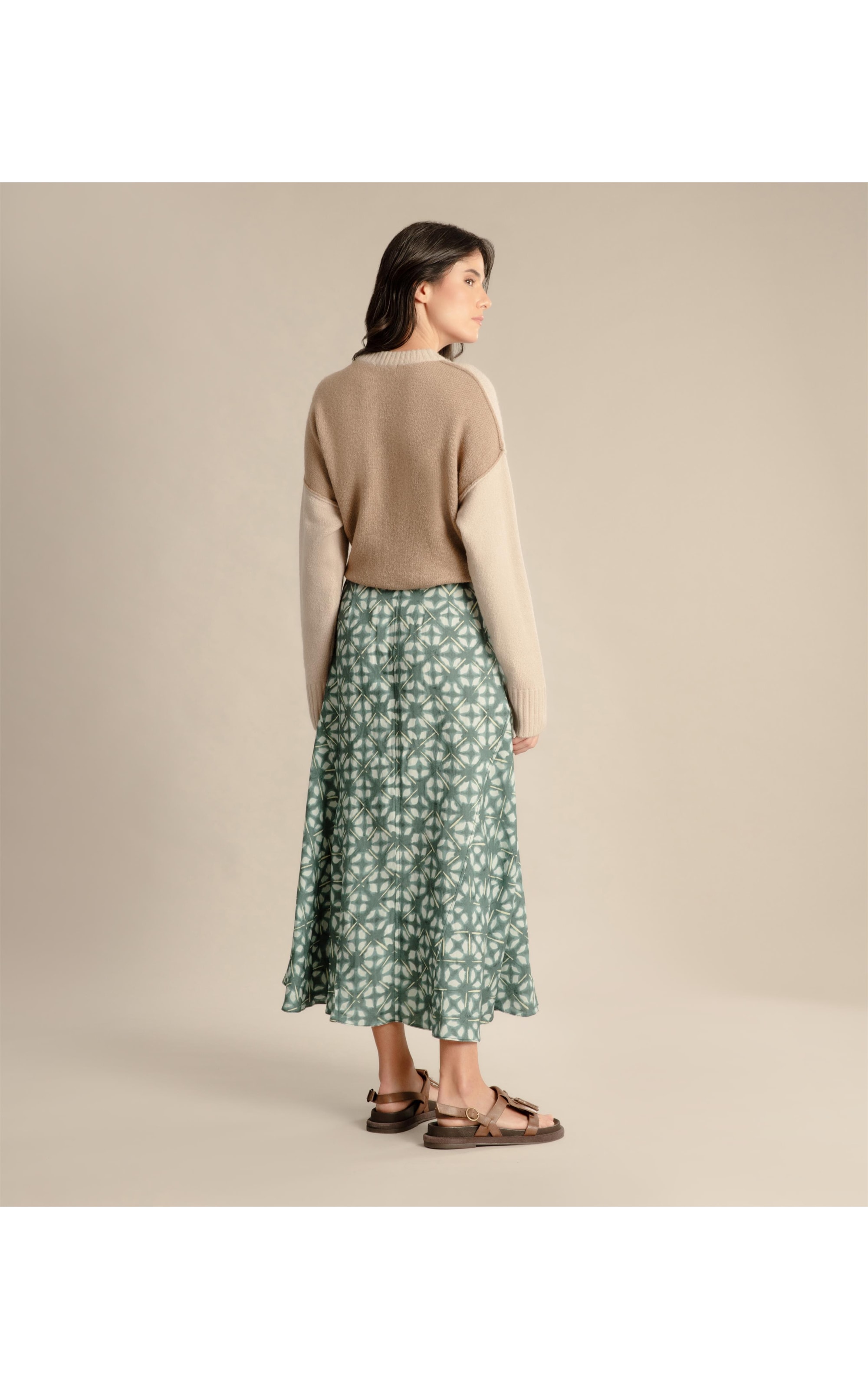 Saia Linho  Aias  Est Shibori Verde