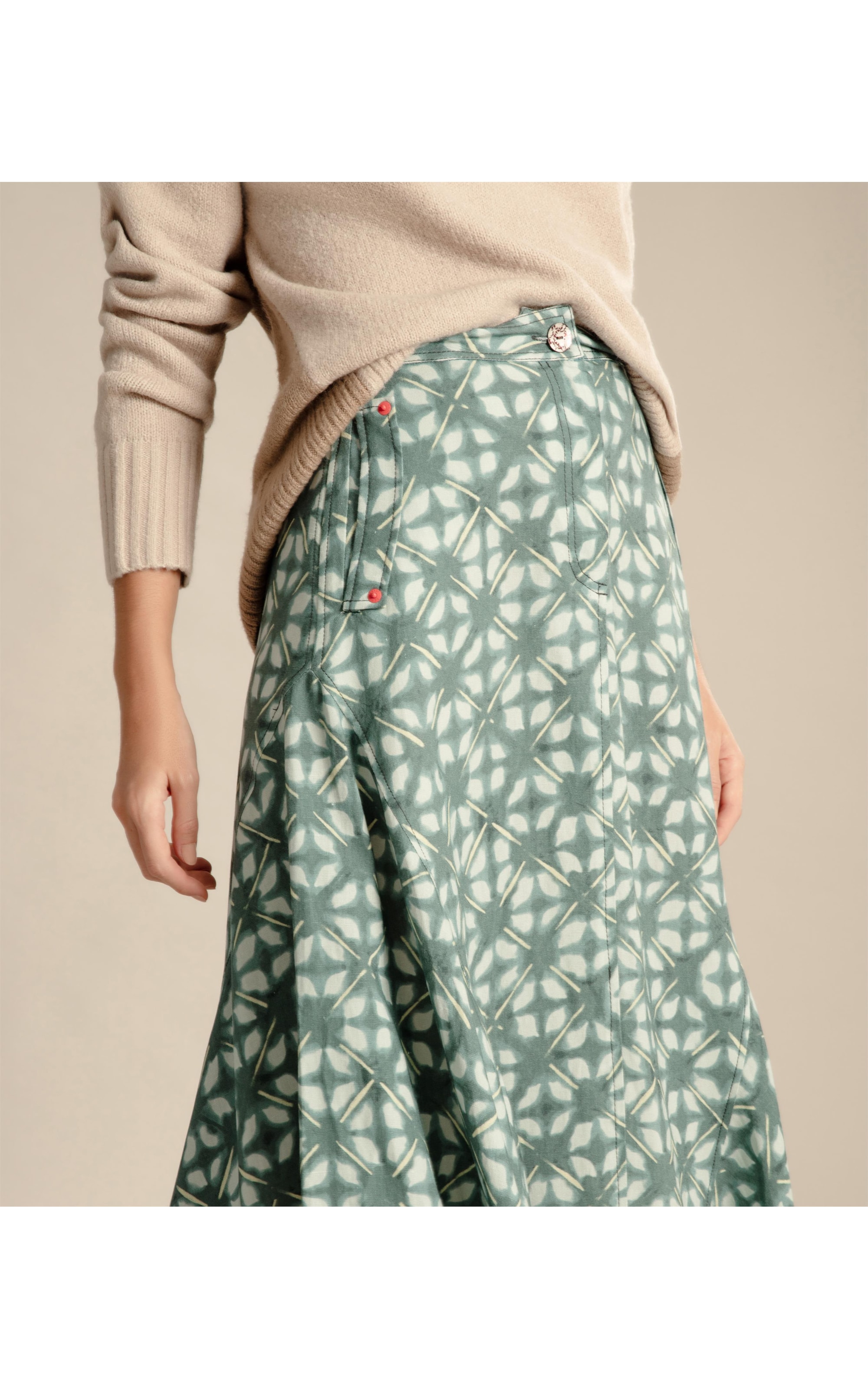 Saia Linho  Aias  Est Shibori Verde