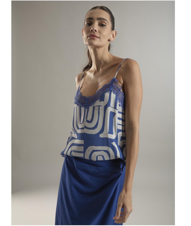 Saia Linho  Angra  Liso Azul Bic