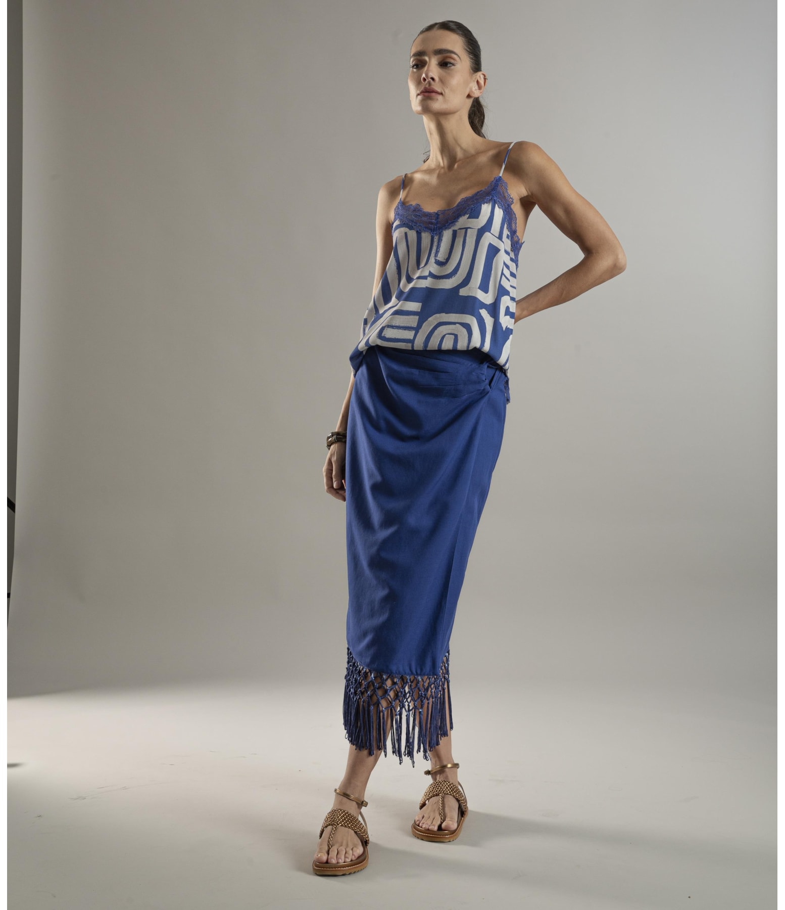 Saia Linho  Angra  Liso Azul Bic