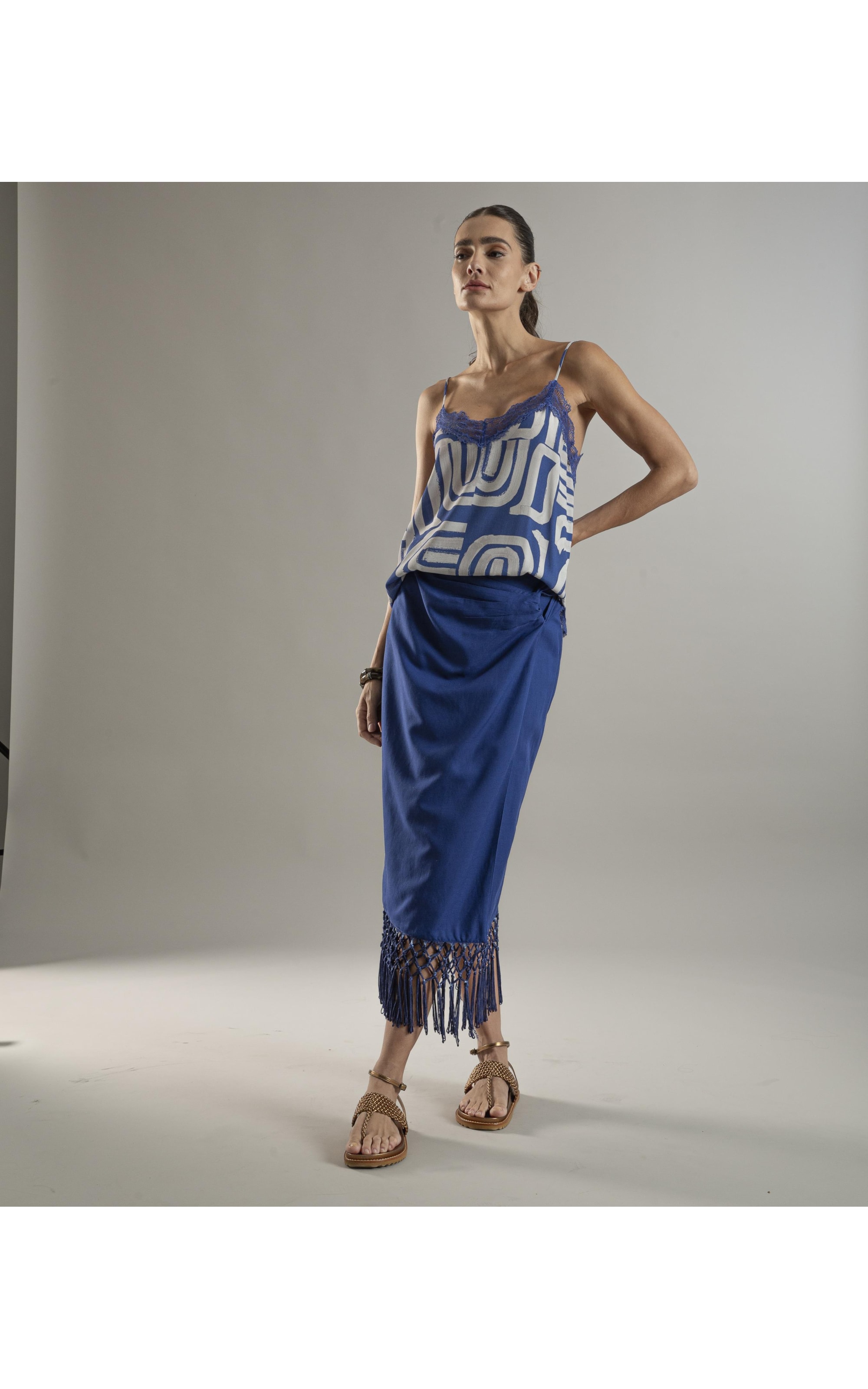 Saia Linho  Angra  Liso Azul Bic