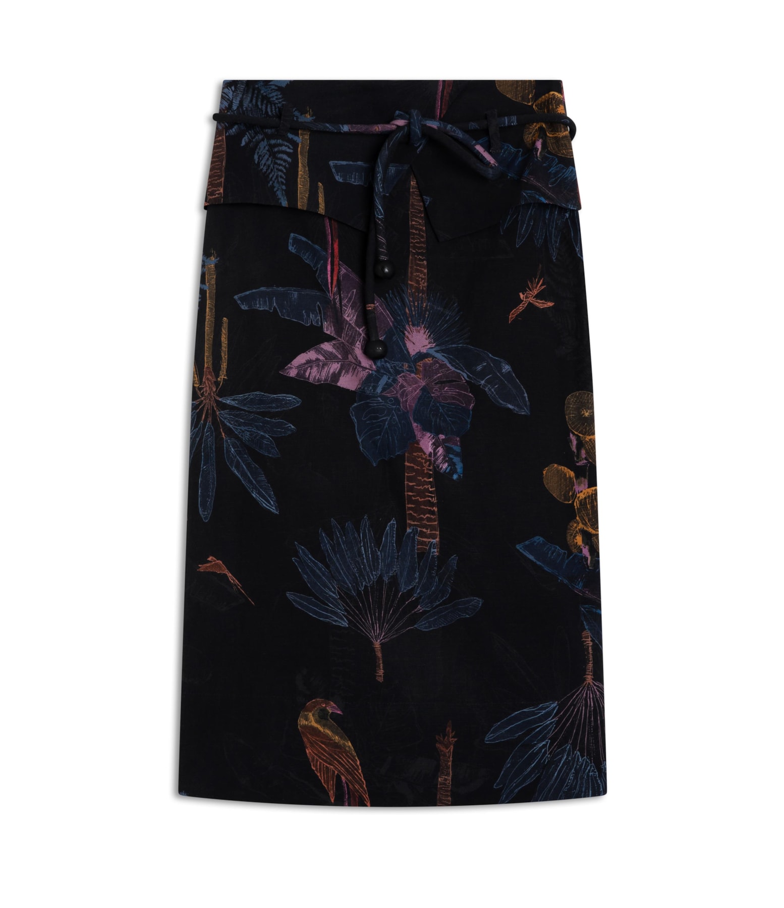 Saia Linho  Elis  Estampa Paradise Preto