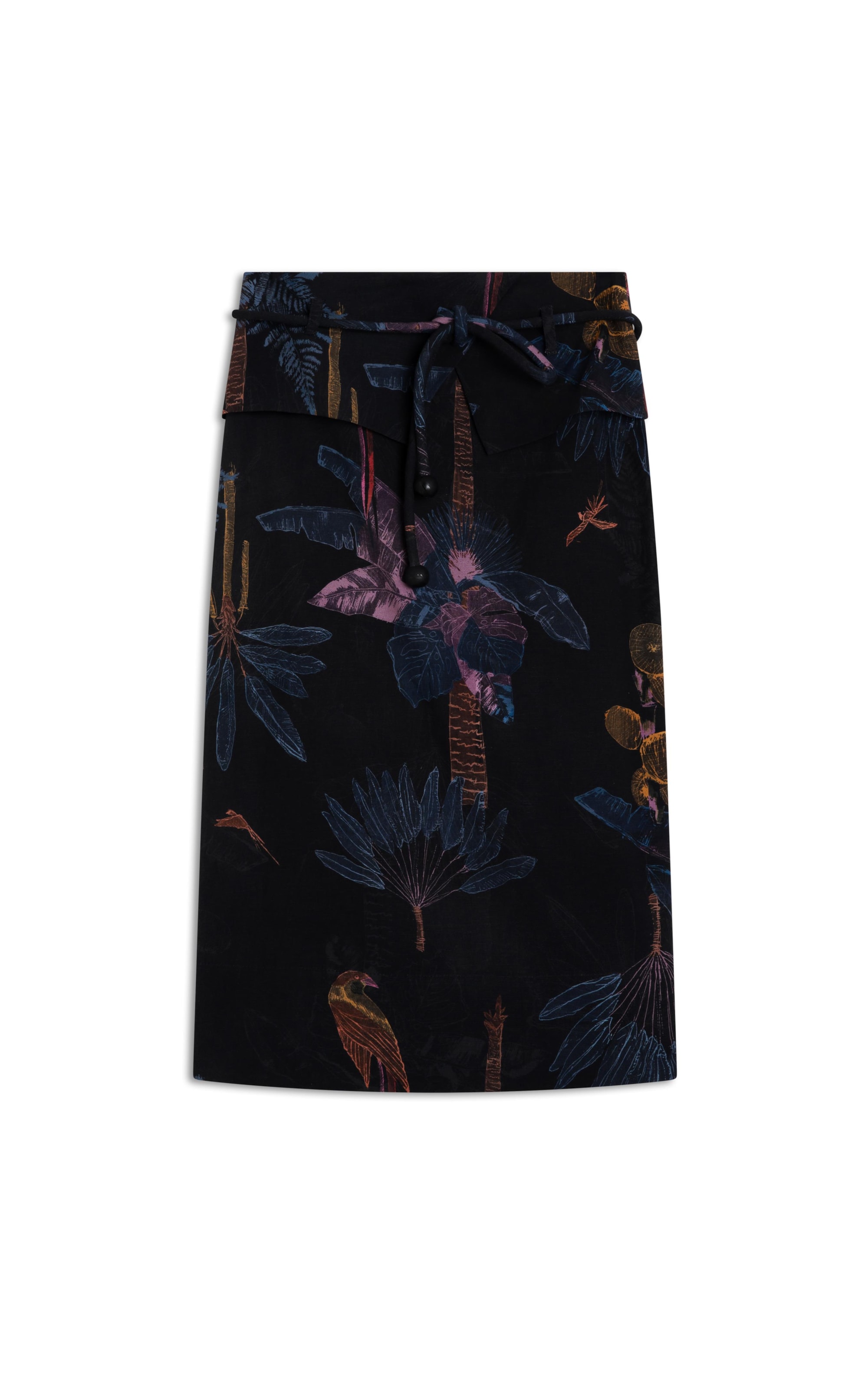 Saia Linho  Elis  Estampa Paradise Preto