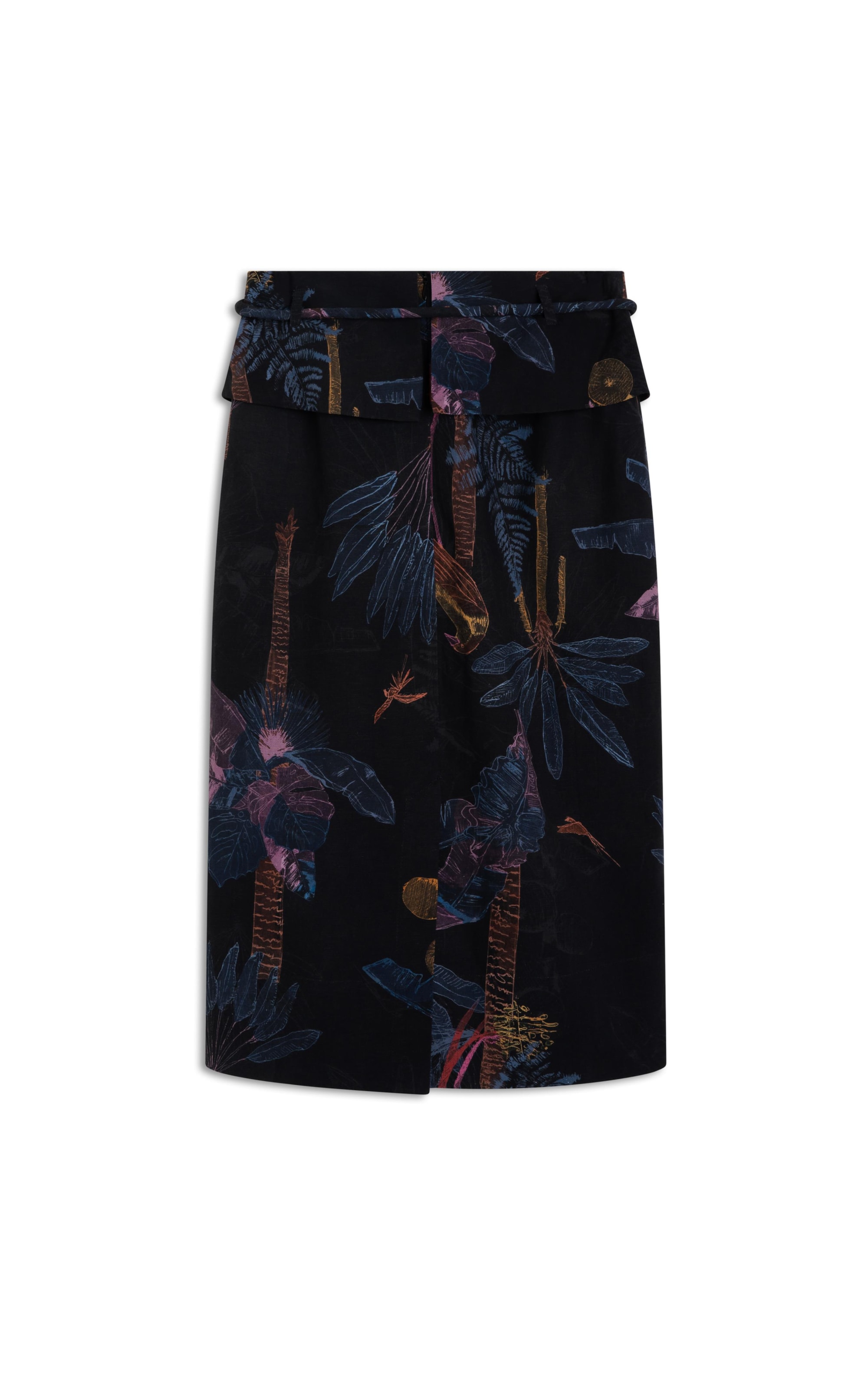 Saia Linho  Elis  Estampa Paradise Preto