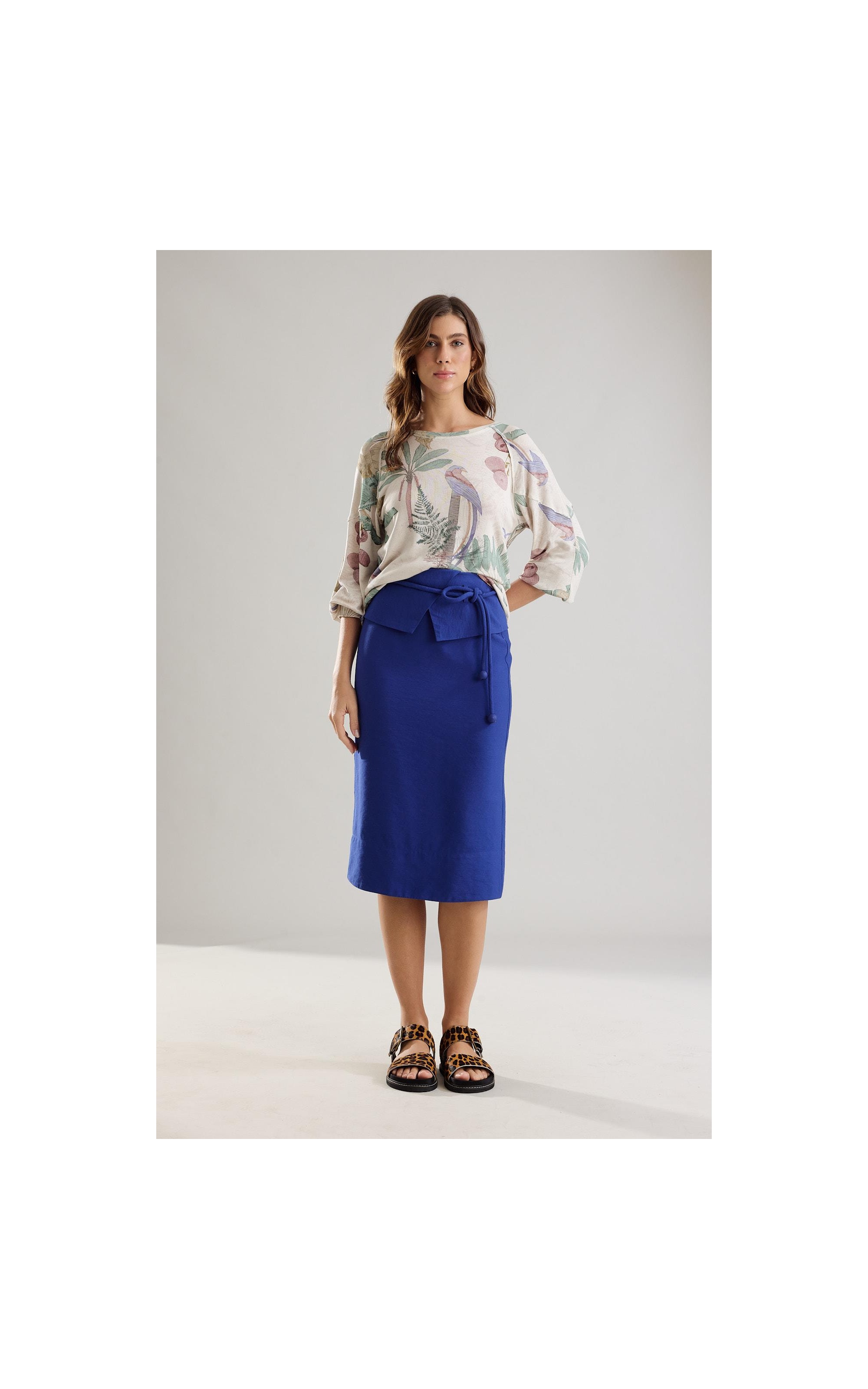 Saia Linho  Elis  Liso Azul Bic