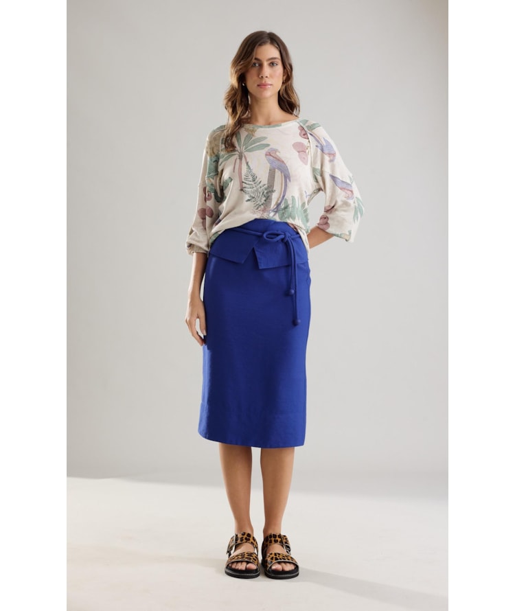 Saia Linho  Elis  Liso Azul Bic