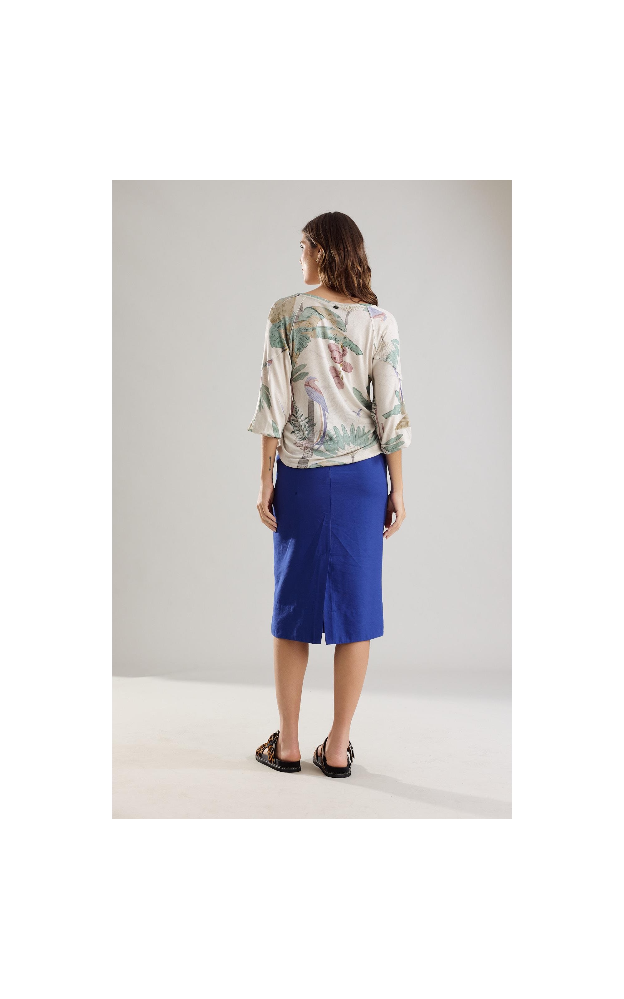 Saia Linho  Elis  Liso Azul Bic