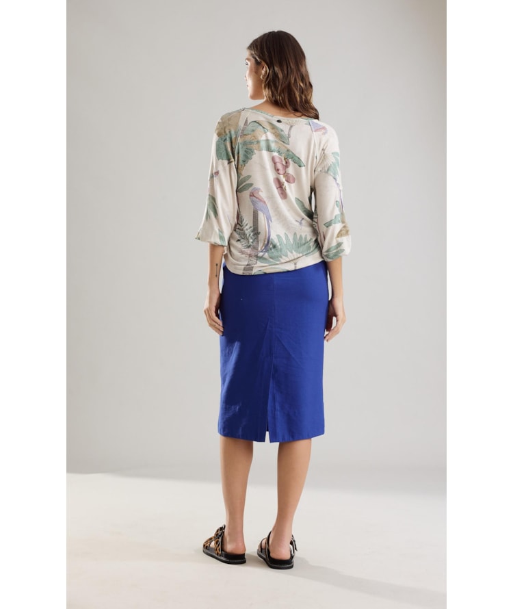 Saia Linho  Elis  Liso Azul Bic