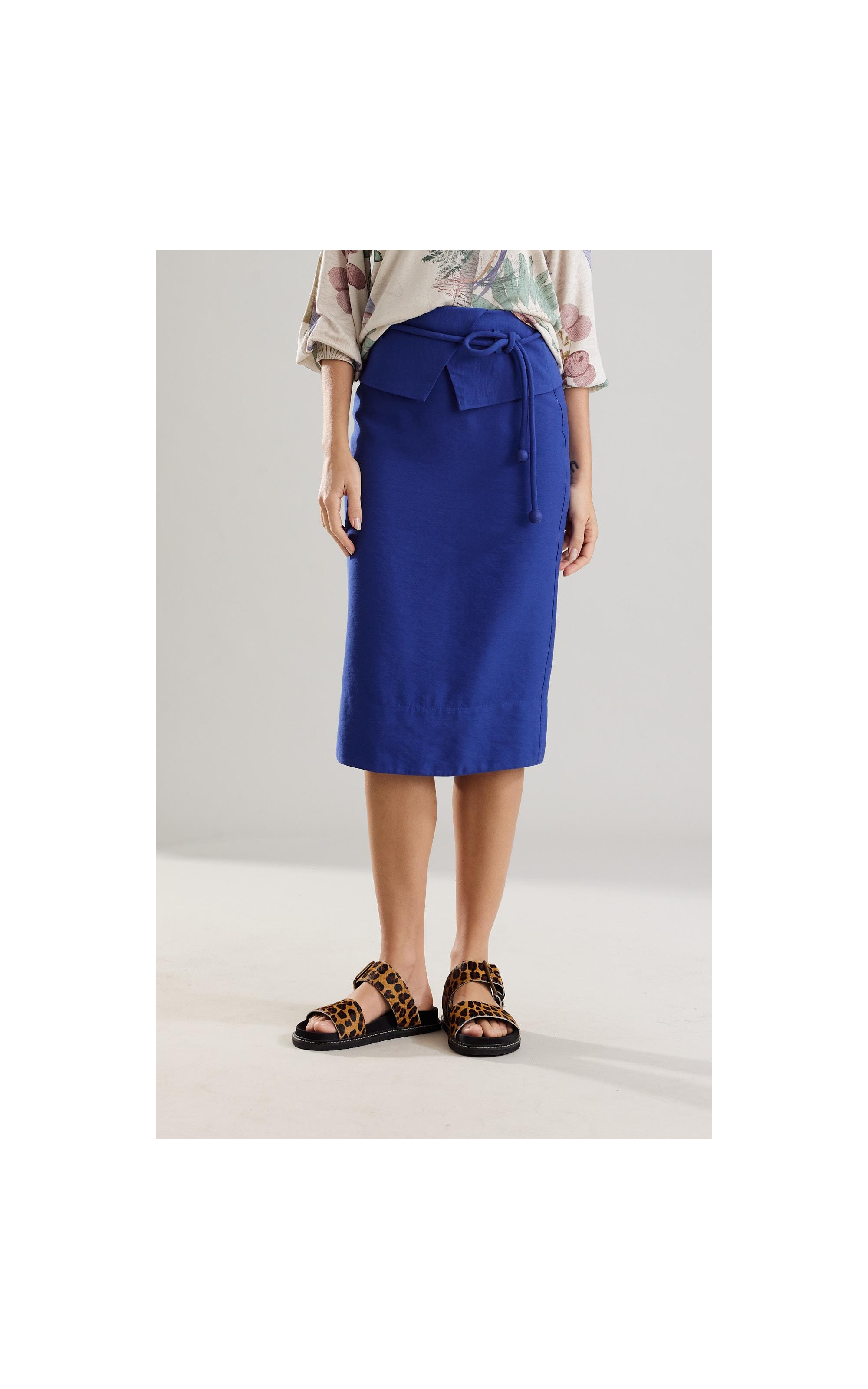 Saia Linho  Elis  Liso Azul Bic