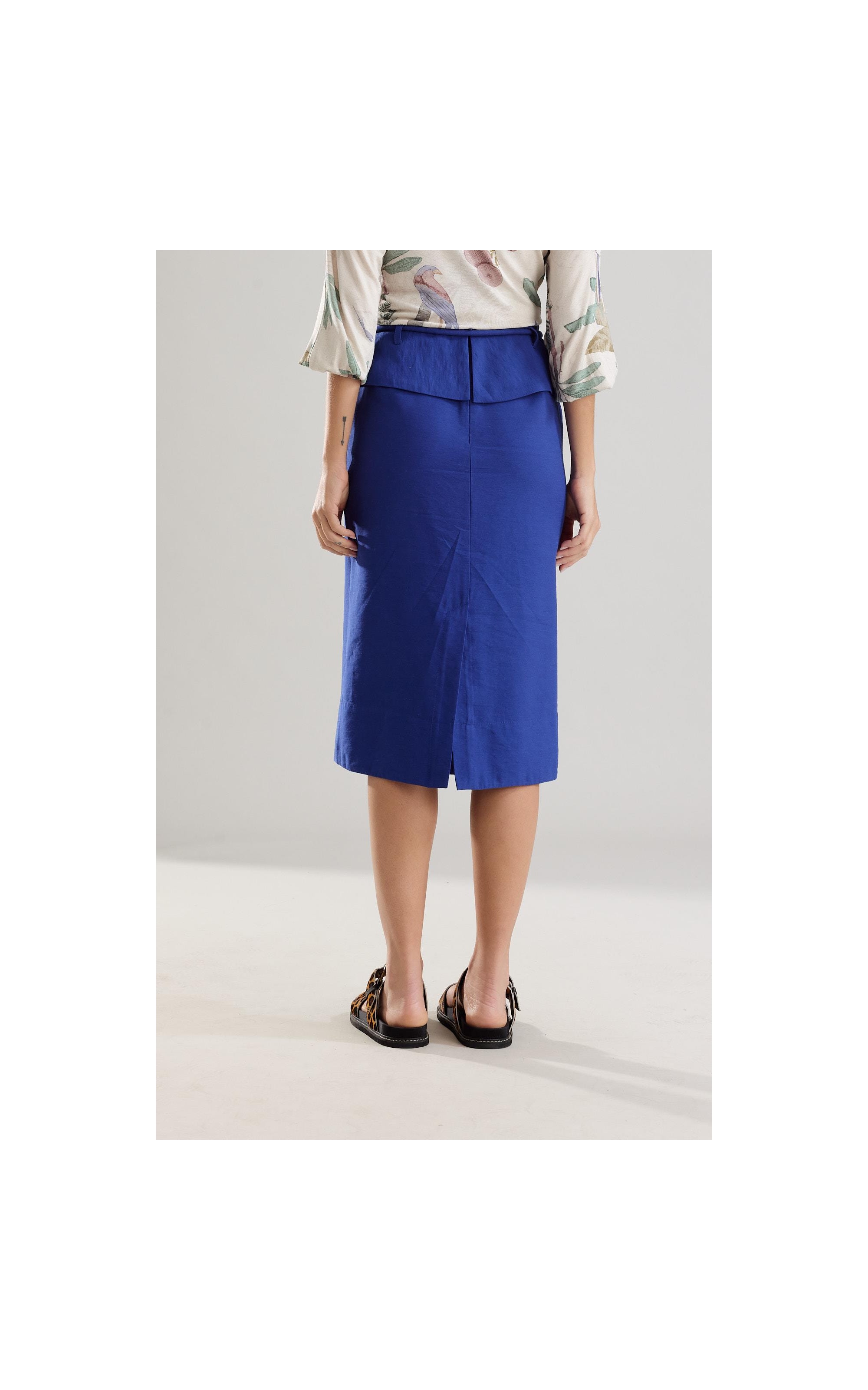 Saia Linho  Elis  Liso Azul Bic