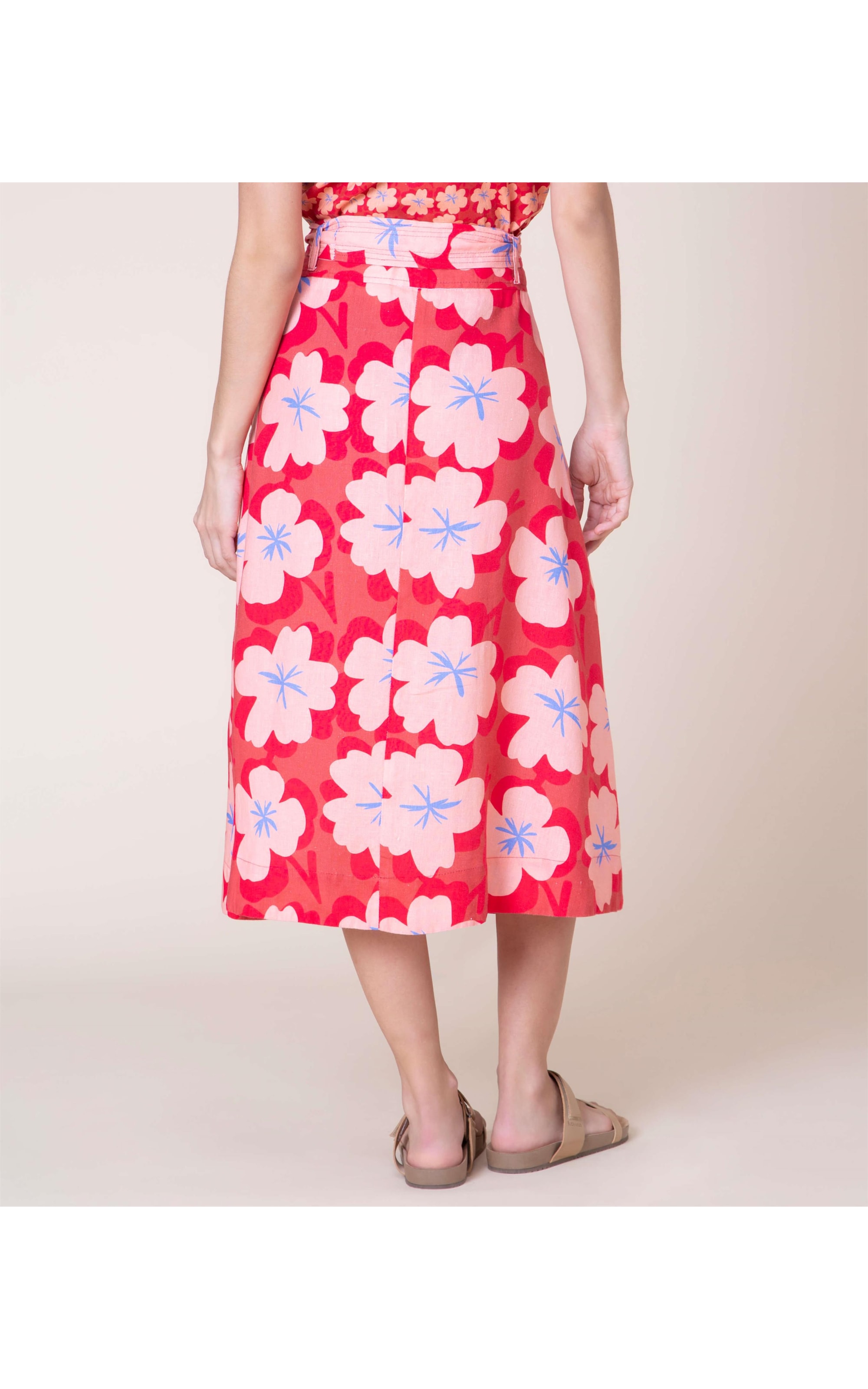 Saia Linho  Ester Est Flower Power Coral