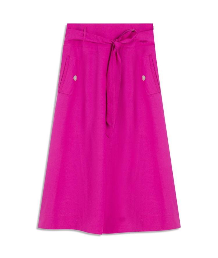 Saia Linho  Ester  Liso Fucsia