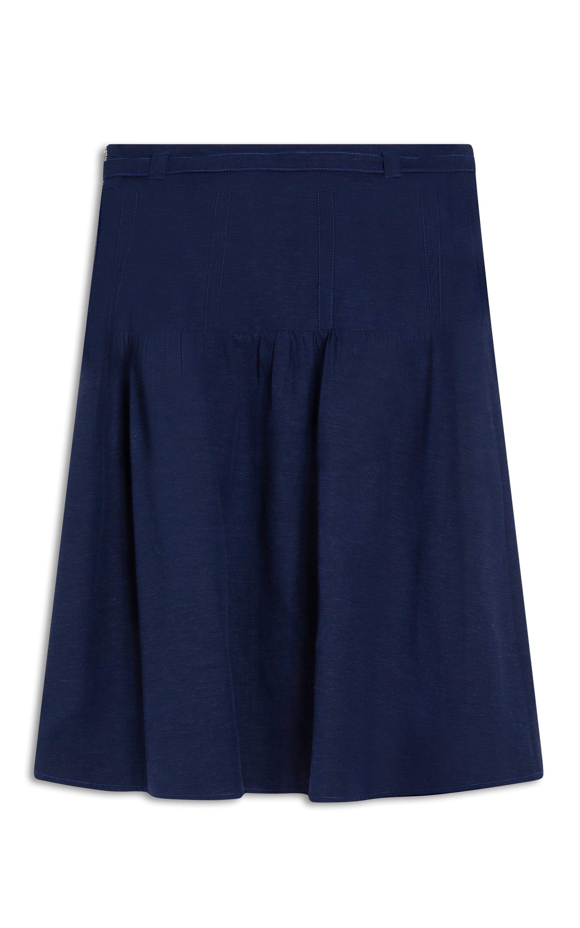 Saia Linho  Juma  Liso Dark Navy