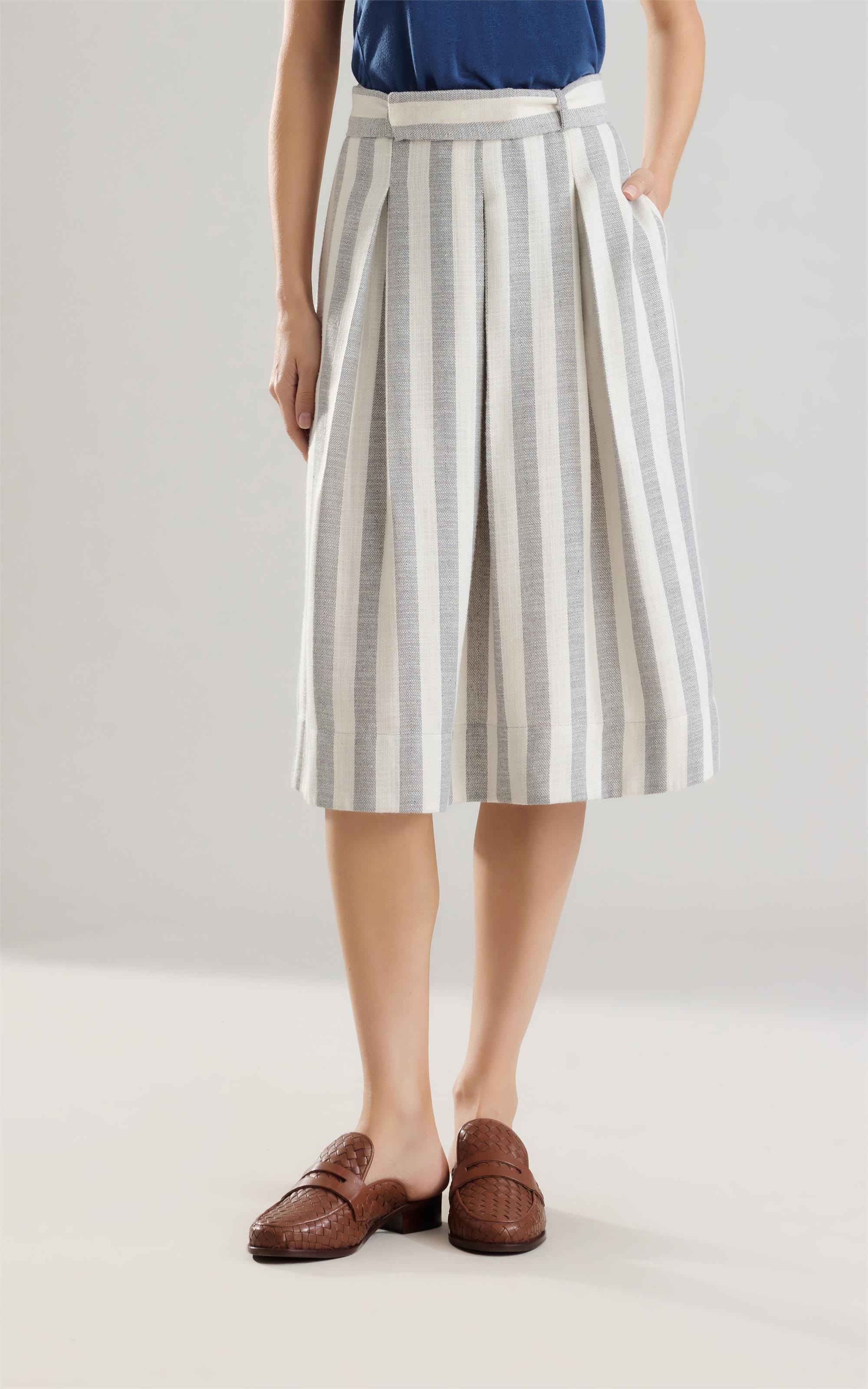 Saia Linho  Kim  Listrada  Blue Vintage