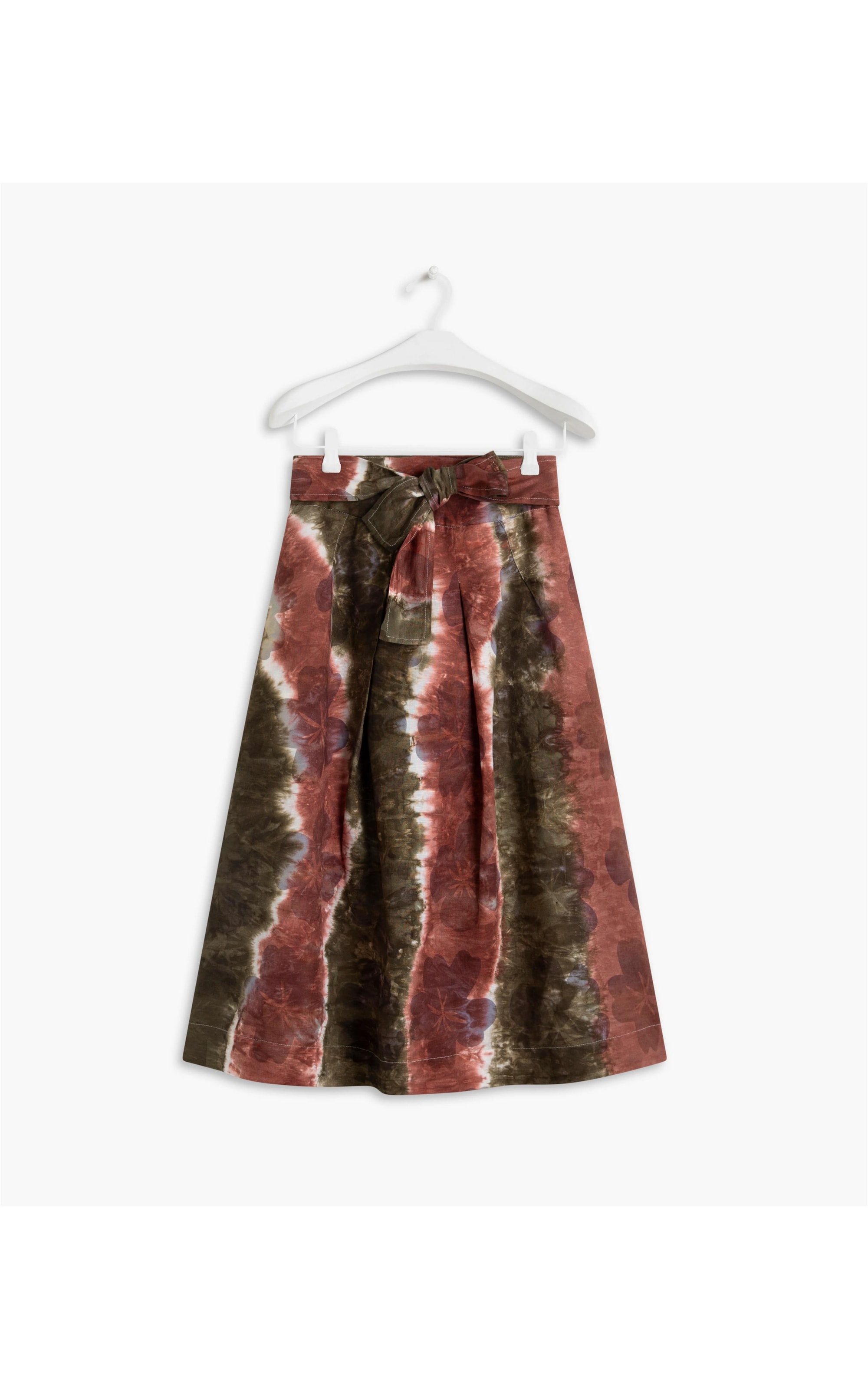 Saia Linho  Maresia Tie Dye Flower Verde Militar