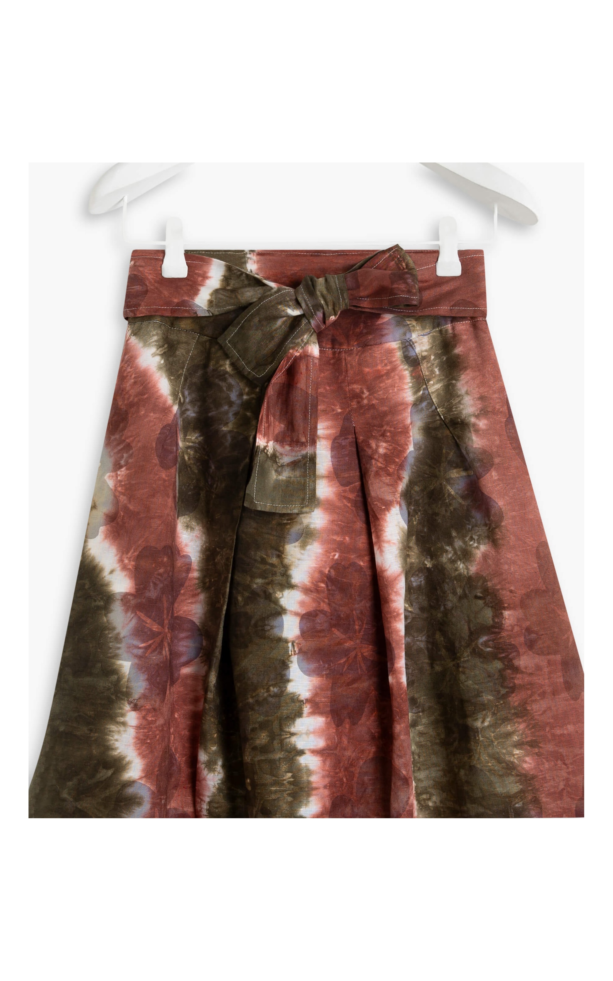 Saia Linho  Maresia Tie Dye Flower Verde Militar