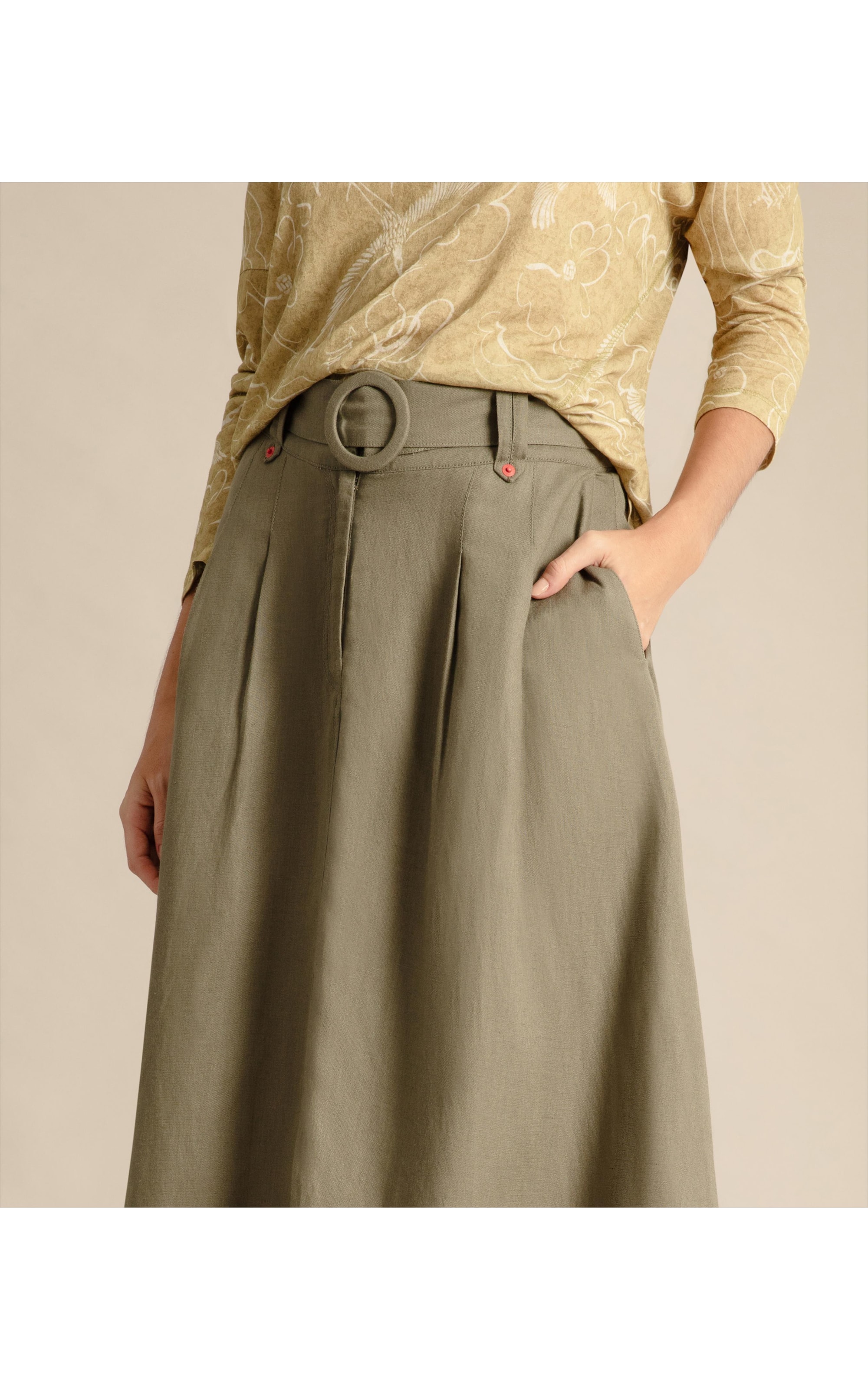 Saia Linho  Marian  Liso Verde Militar