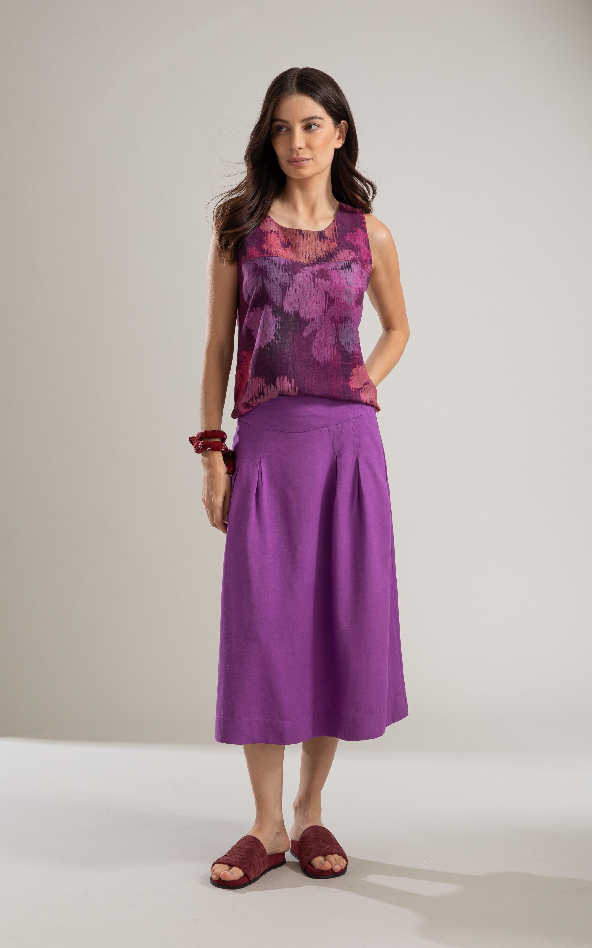 Saia Linho  Micaela  Liso  Lilas