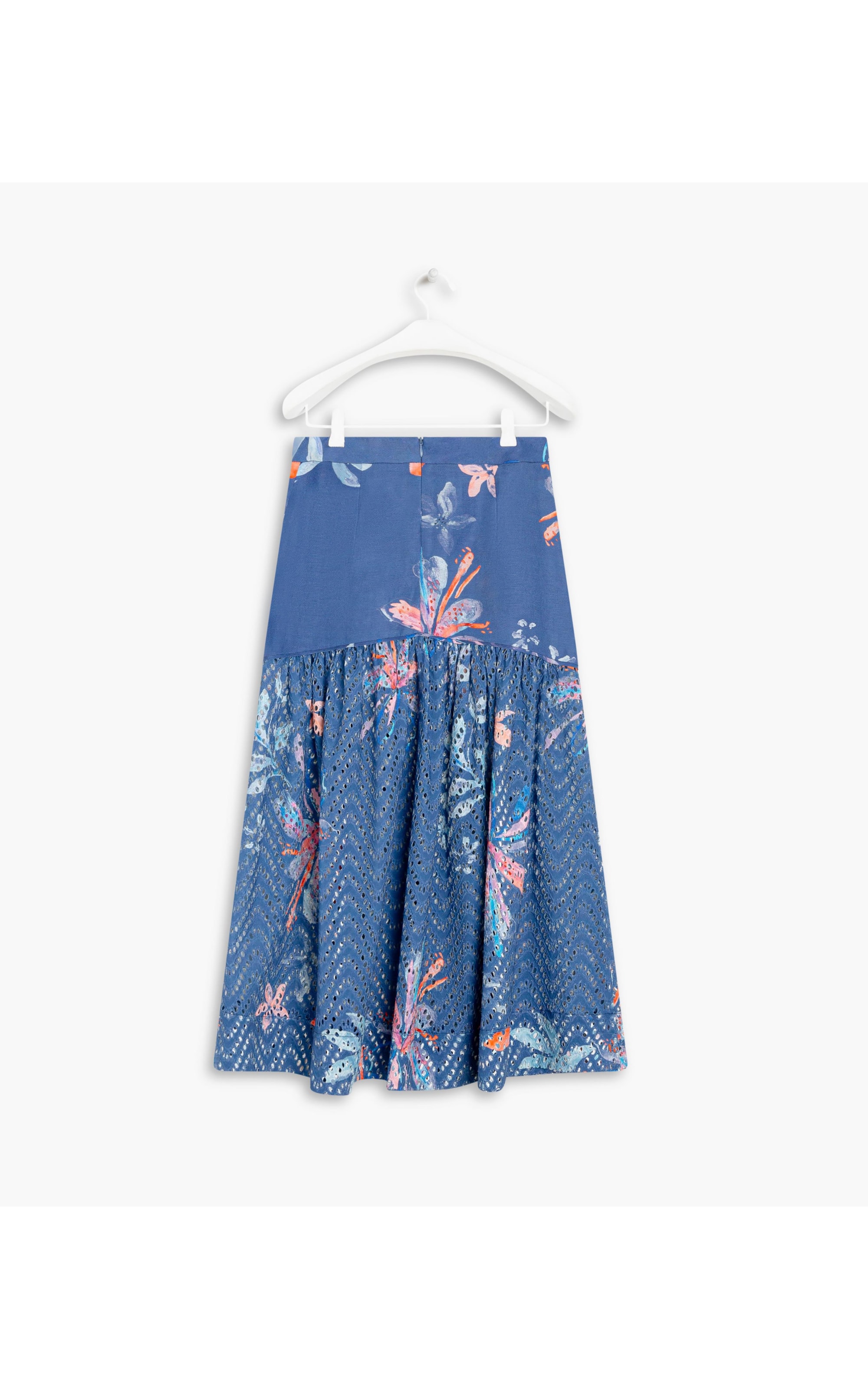 Saia Linho  Mone  Estampa Soft Flower Azul Jeans