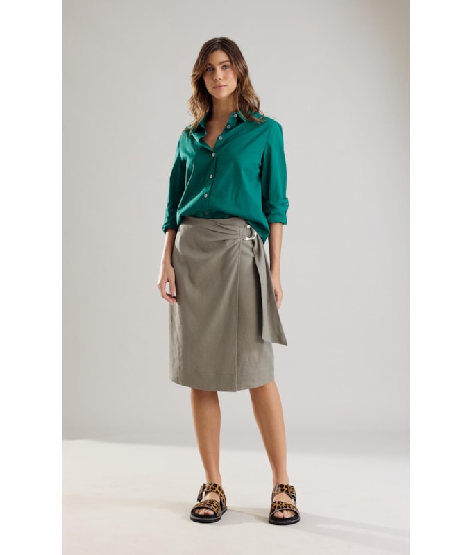 Saia Linho  Paris  Liso Caqui