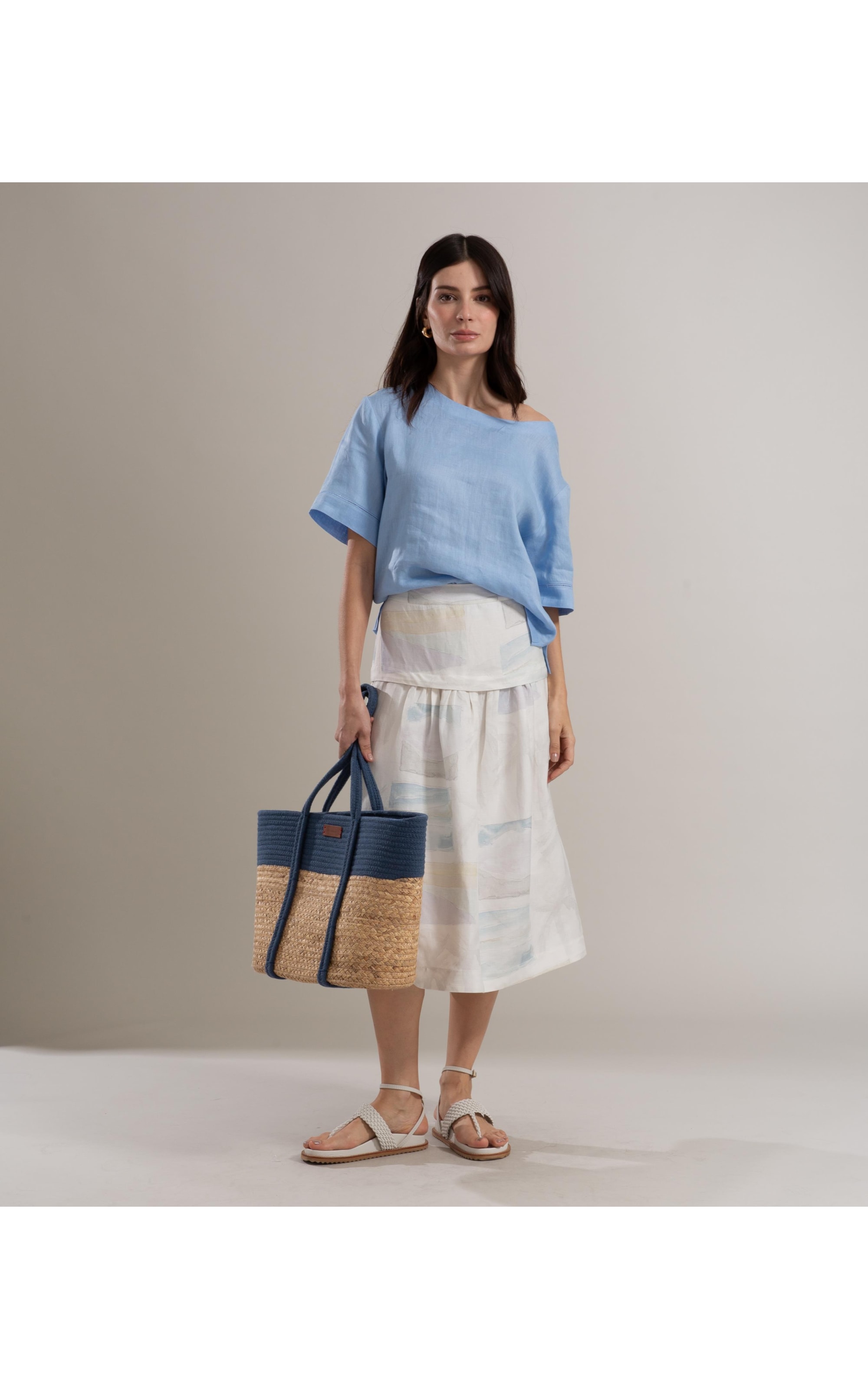 Saia Linho  Petala  Est Palmeira Acqua  Branco