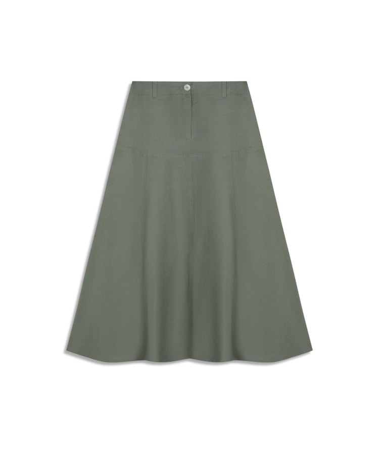 Saia Linho  Pilar  Liso Verde Militar