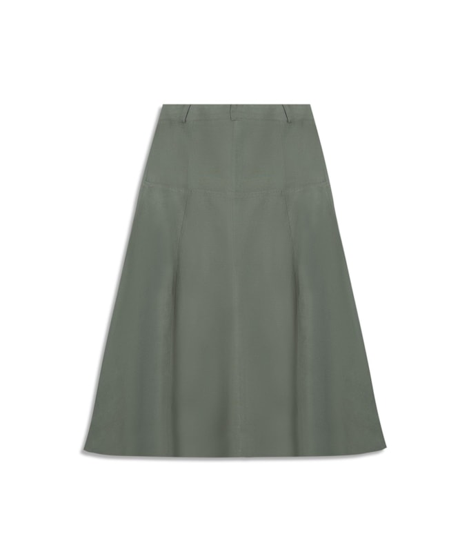 Saia Linho  Pilar  Liso Verde Militar