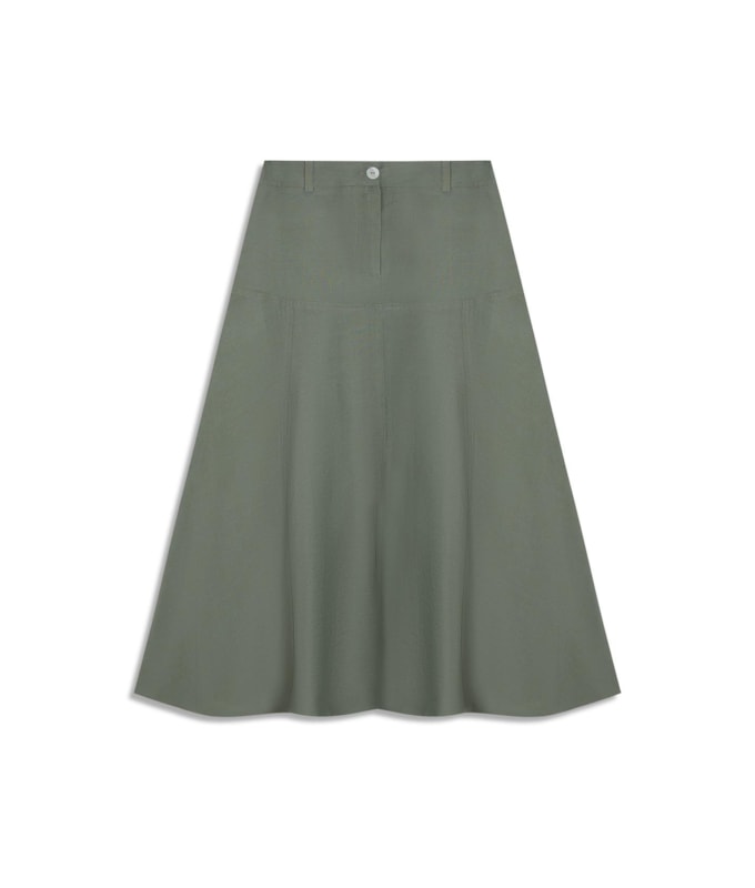 Saia Linho  Pilar  Liso Verde Militar