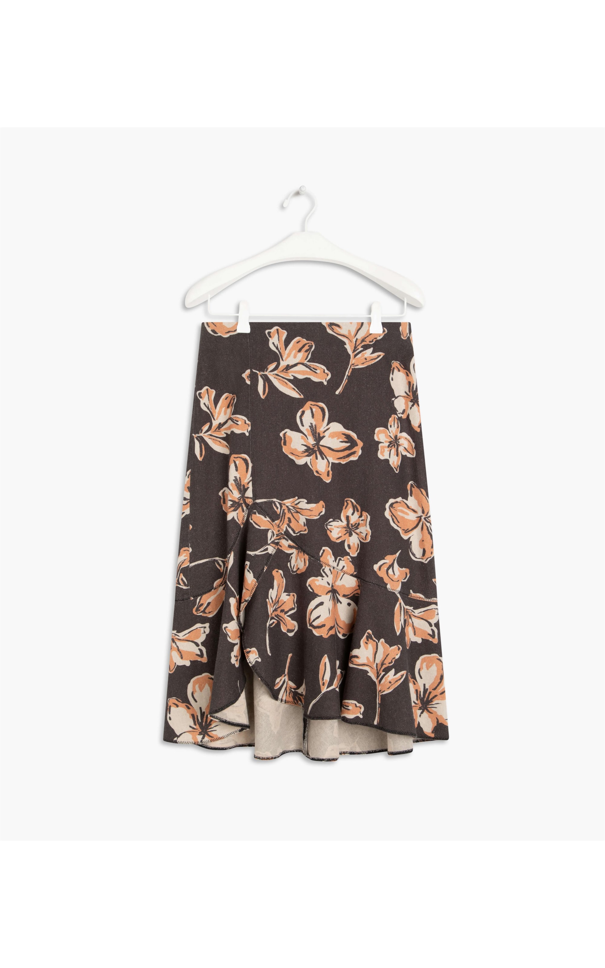 Saia Linho  Ruby Est Floral Rabisco Grafite