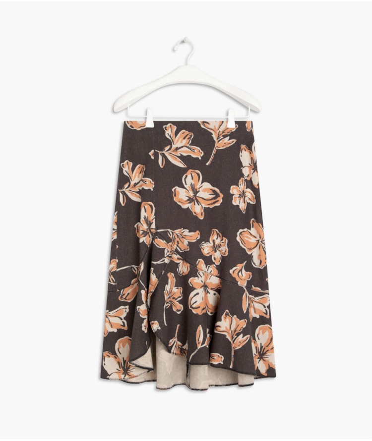 Saia Linho  Ruby Est Floral Rabisco Grafite
