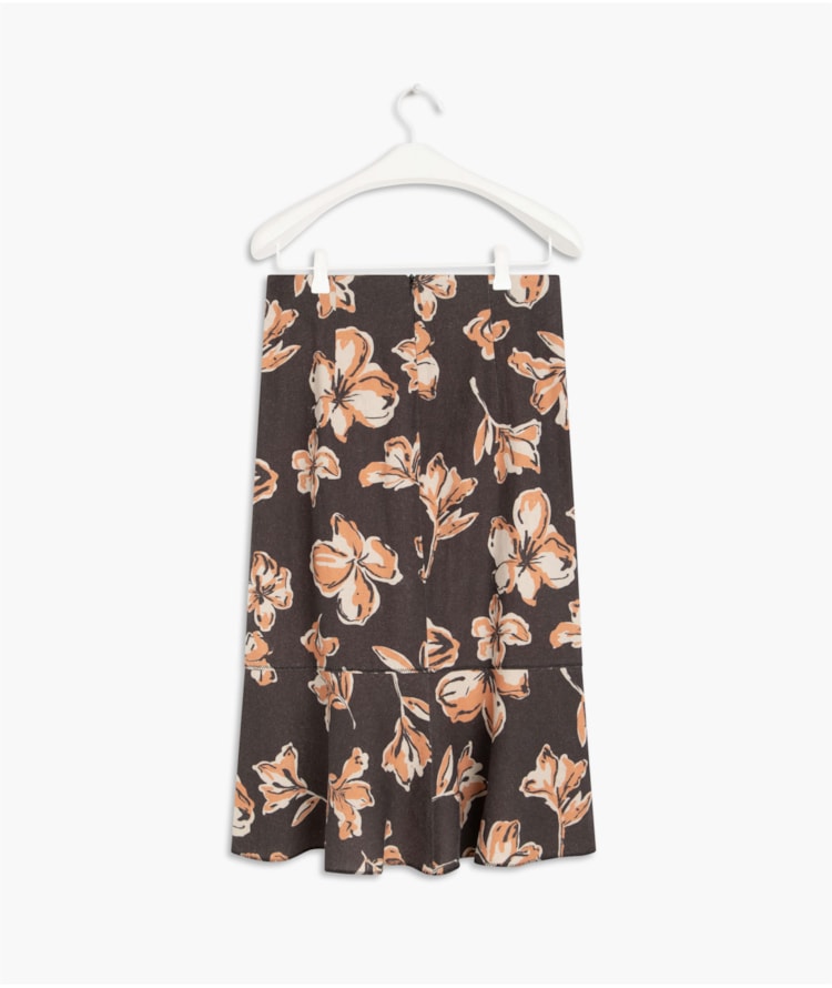 Saia Linho  Ruby Est Floral Rabisco Grafite