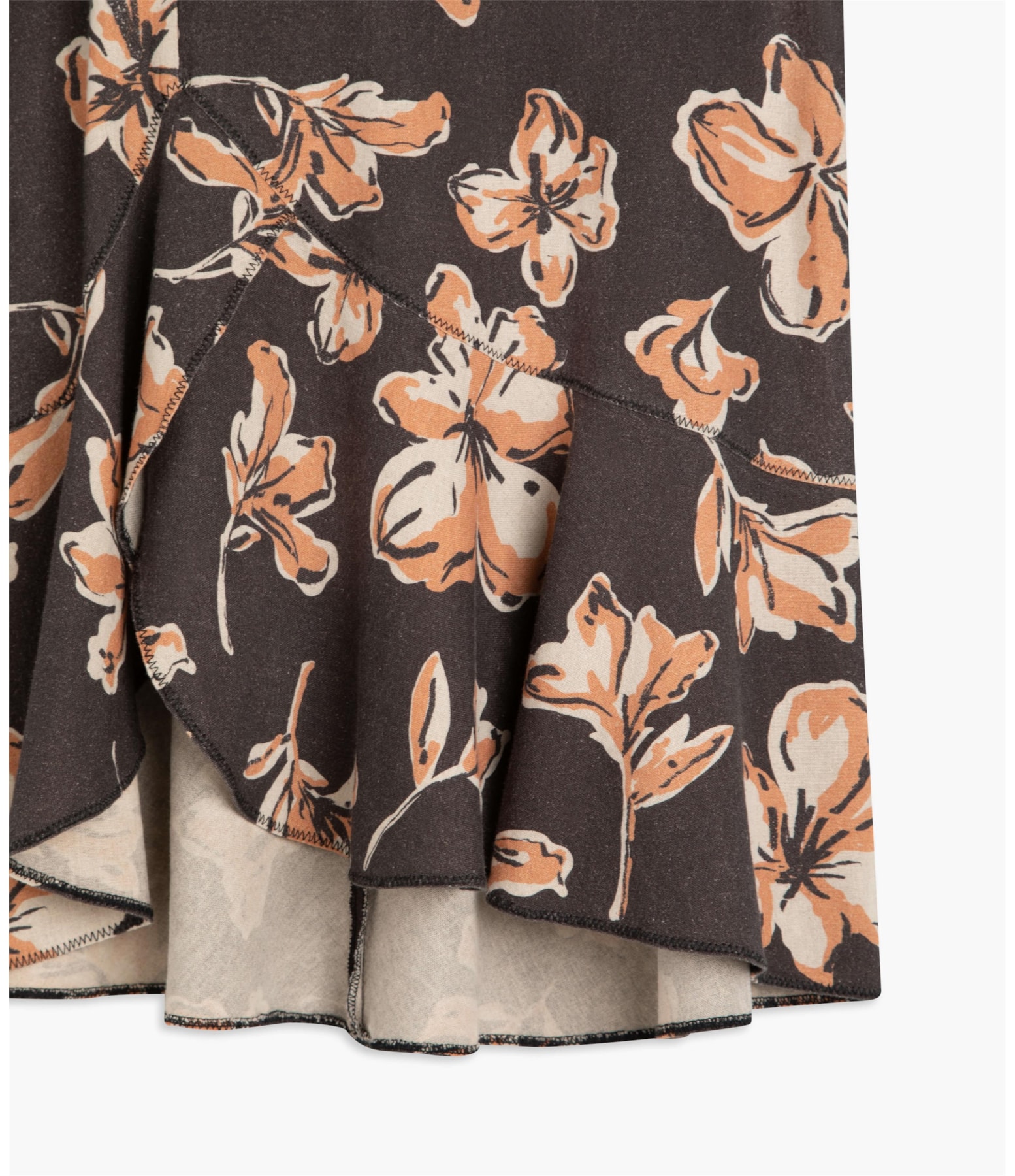 Saia Linho  Ruby Est Floral Rabisco Grafite