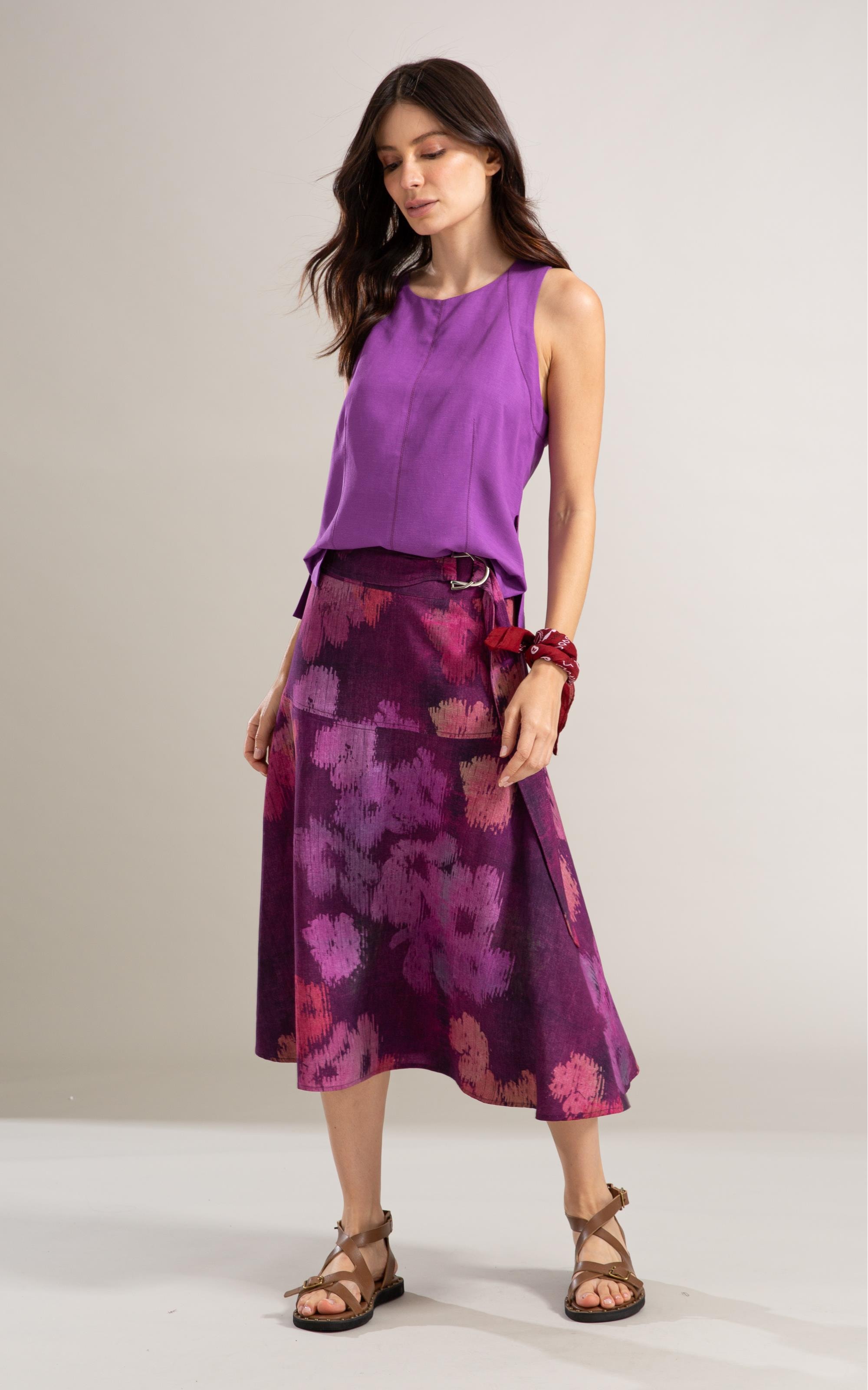 Saia Linho  Sofia  Est Velvet Beringela