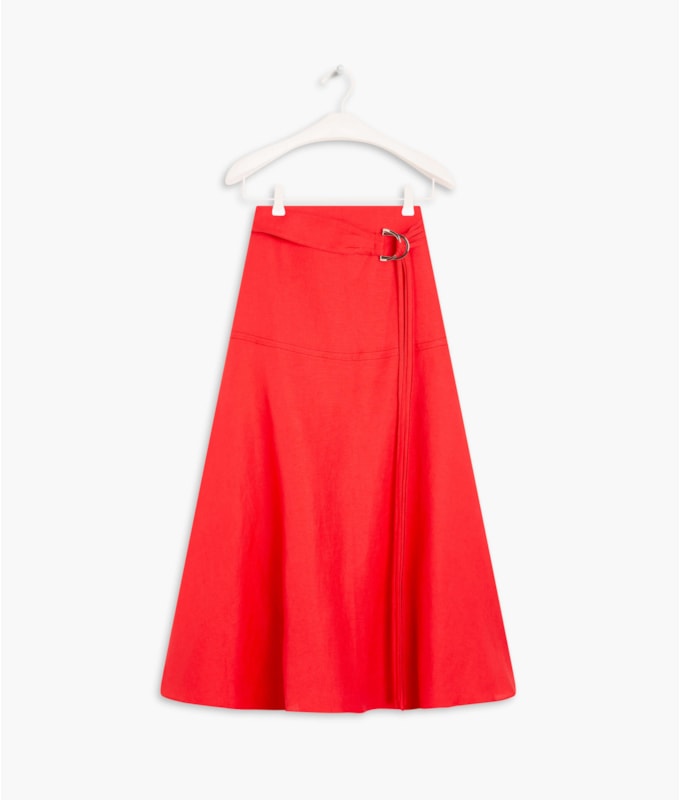 Saia Linho  Sofia  Liso Coral