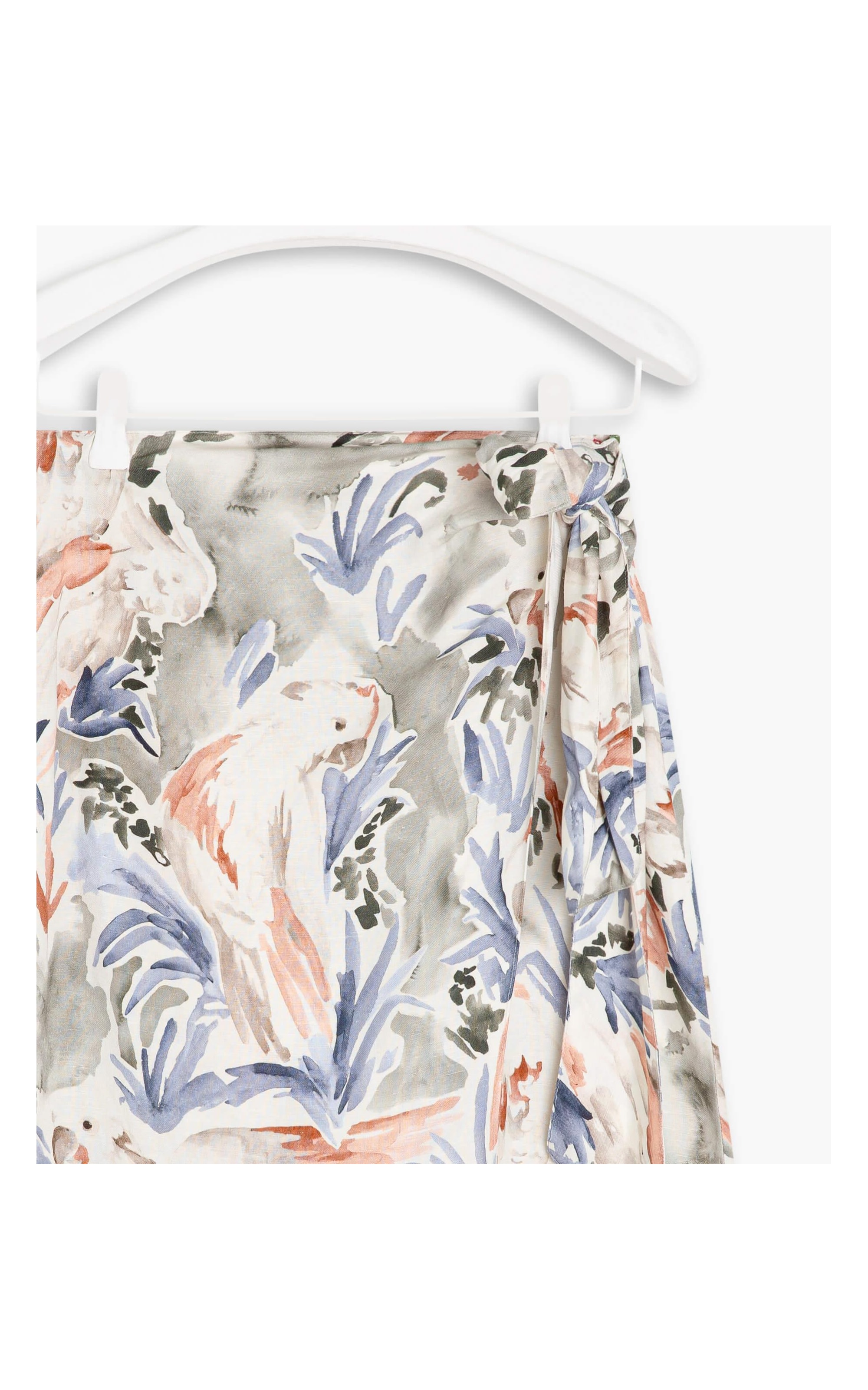 Saia Linho  Soupe  Estampa Araras Verde Army