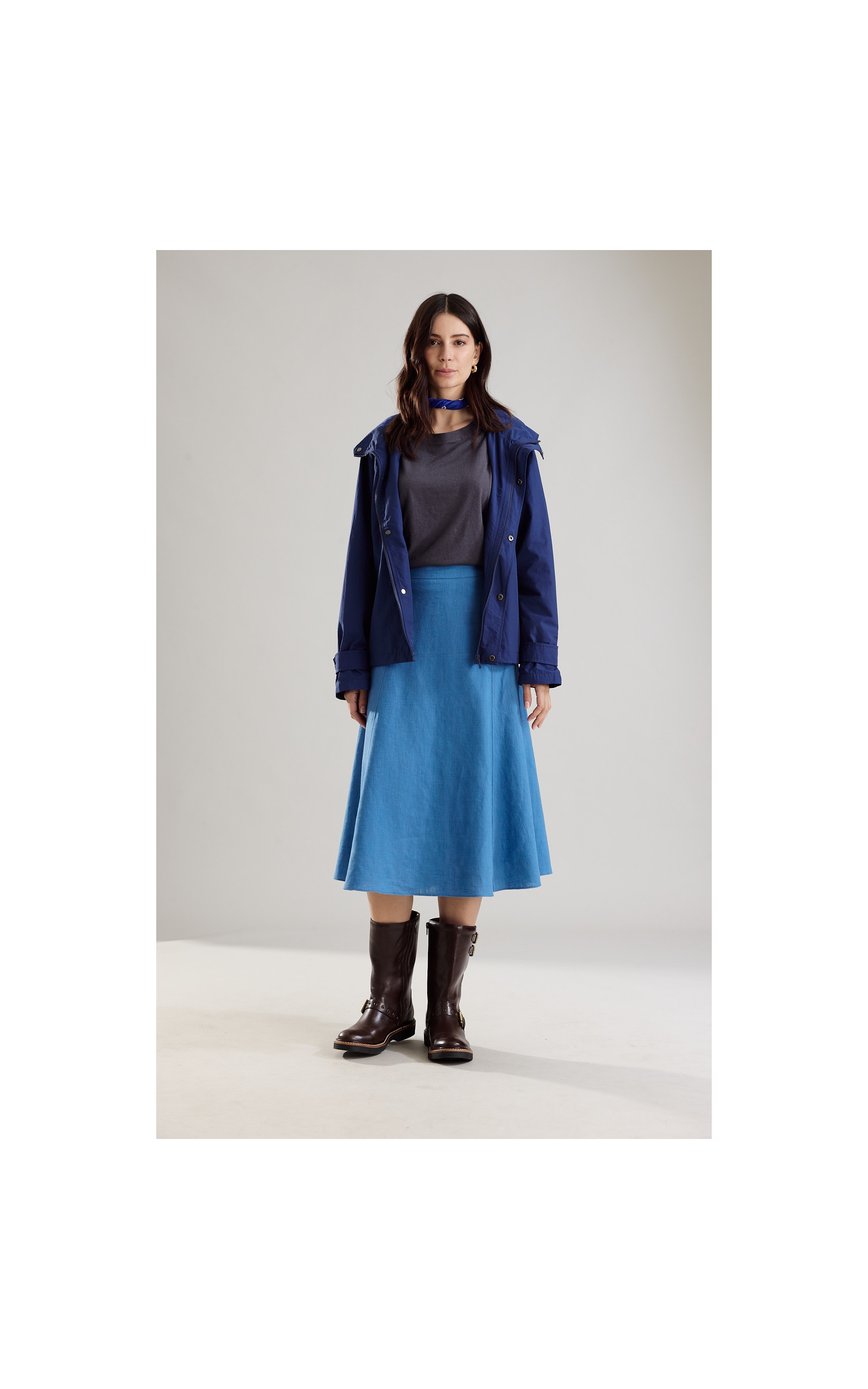 Saia Paola Ramie Blend Azul Jeans