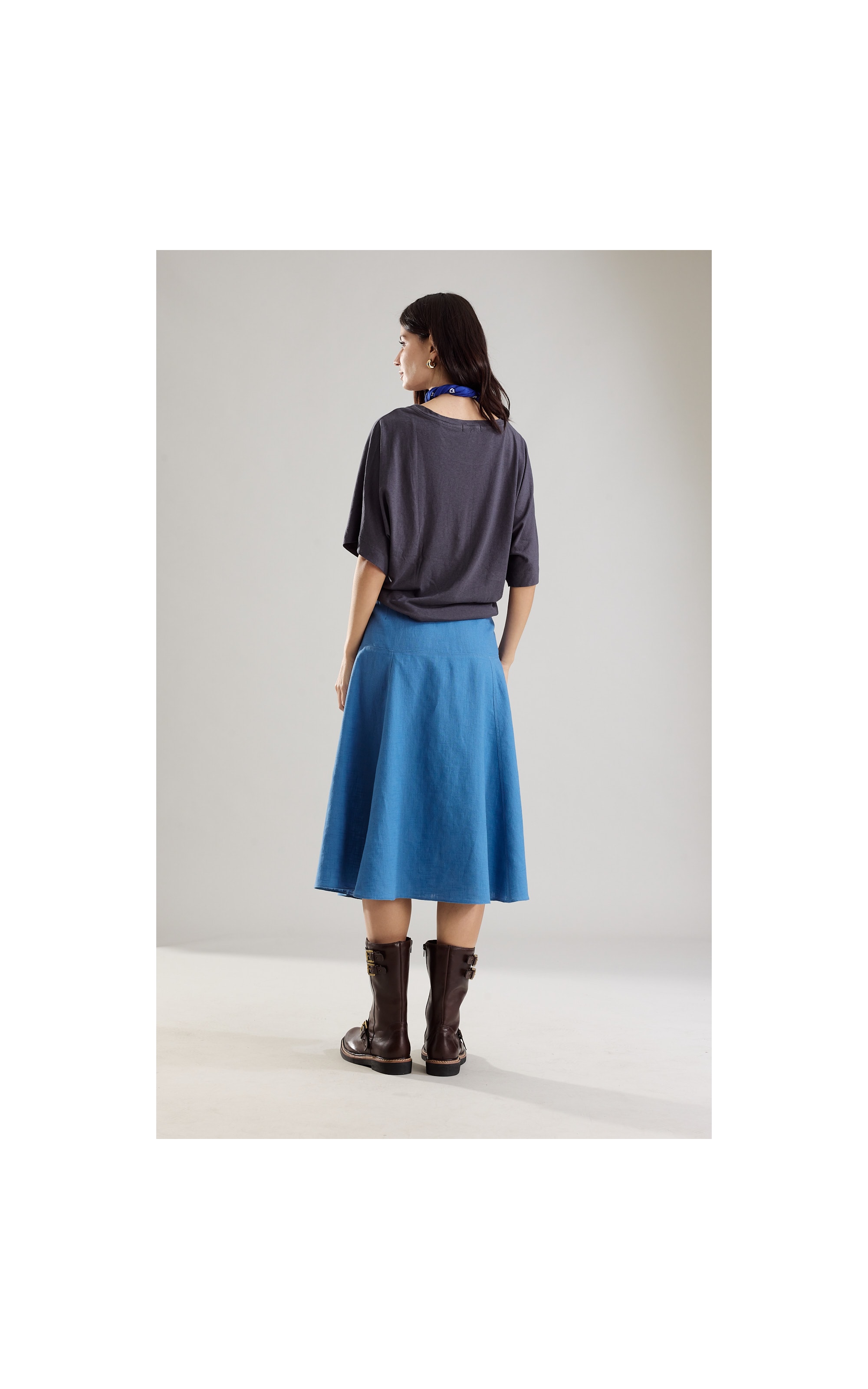 Saia Paola Ramie Blend Azul Jeans