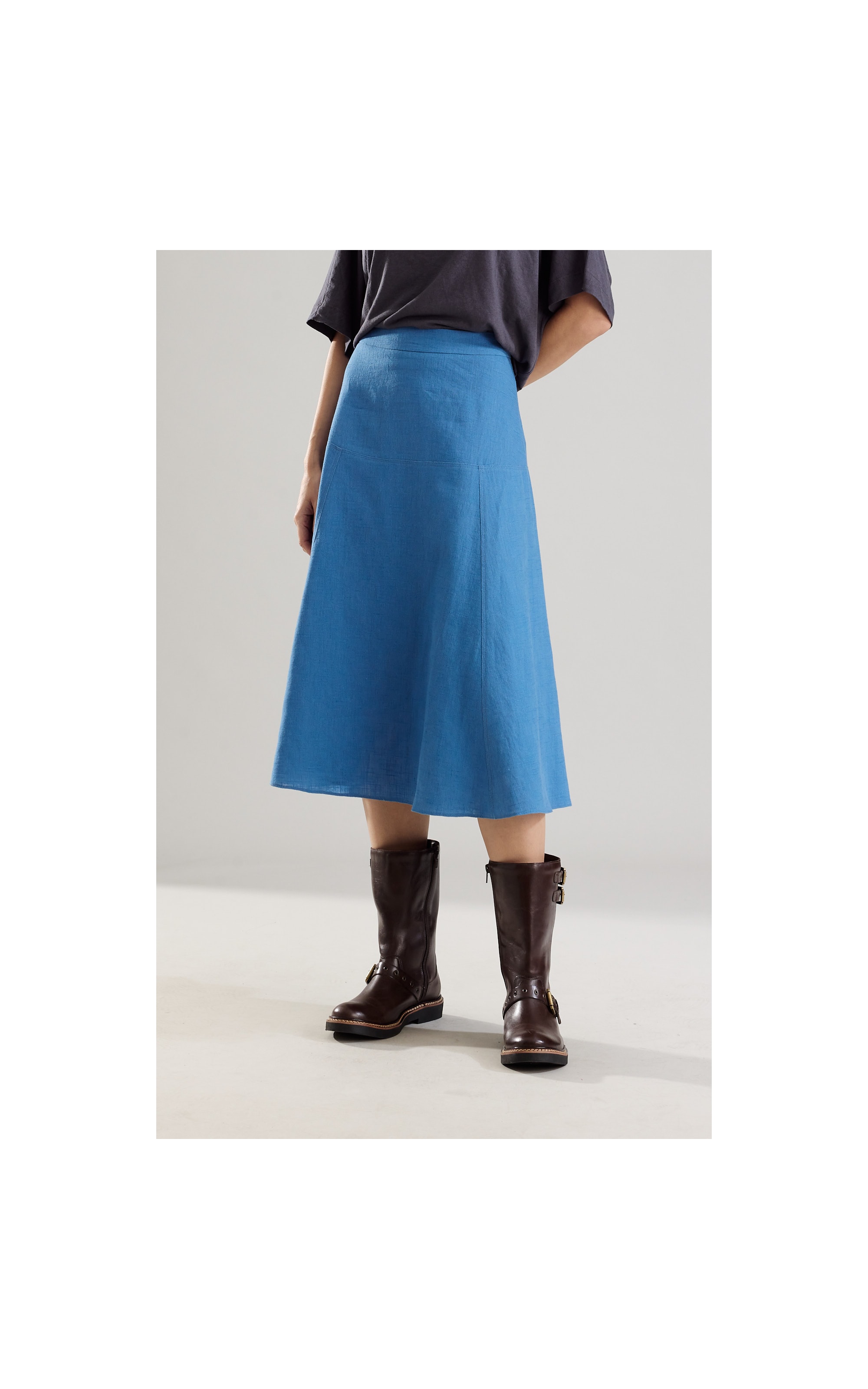 Saia Paola Ramie Blend Azul Jeans