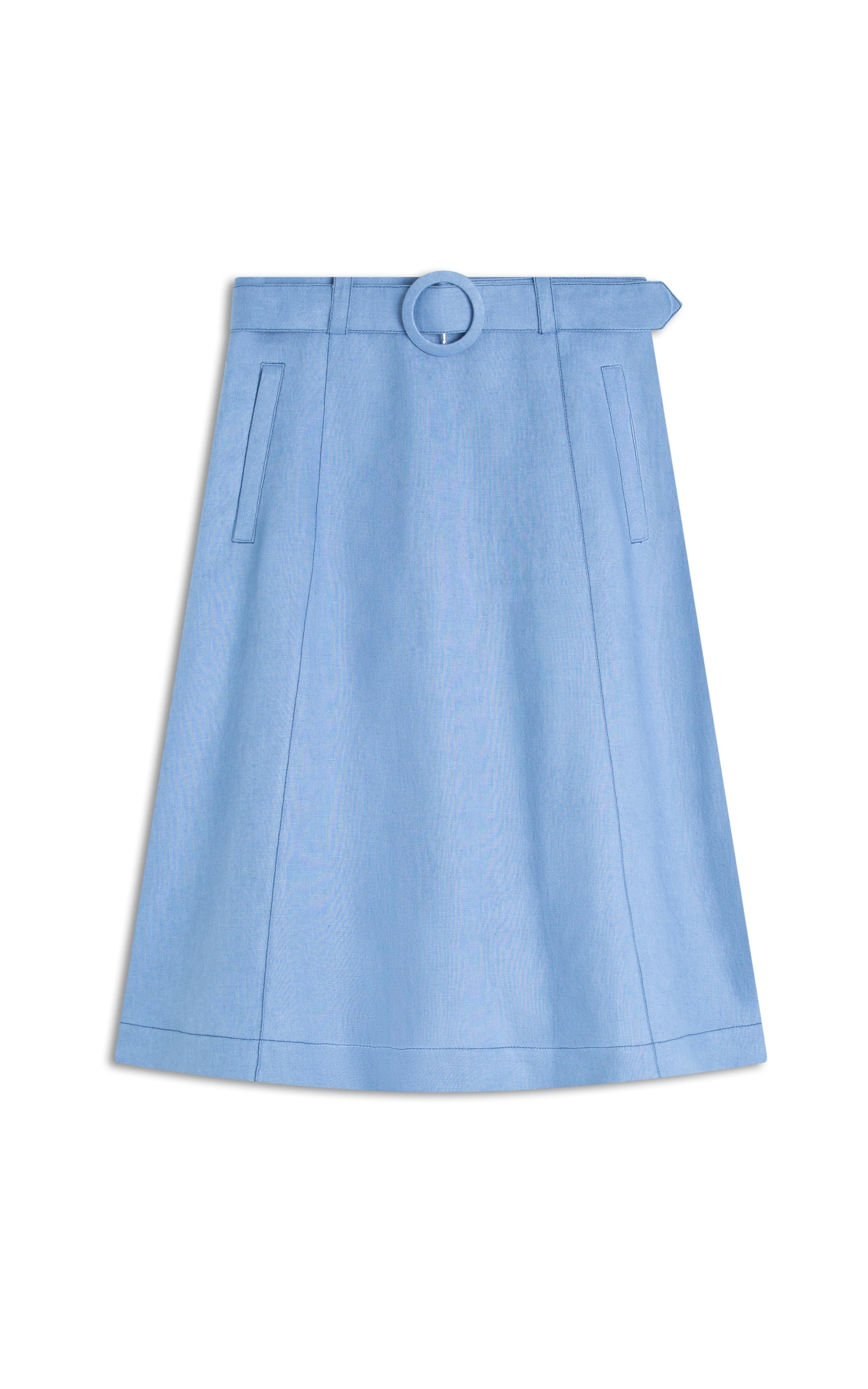 Saia  Puro Linho Ceci  Liso Azul Jeans