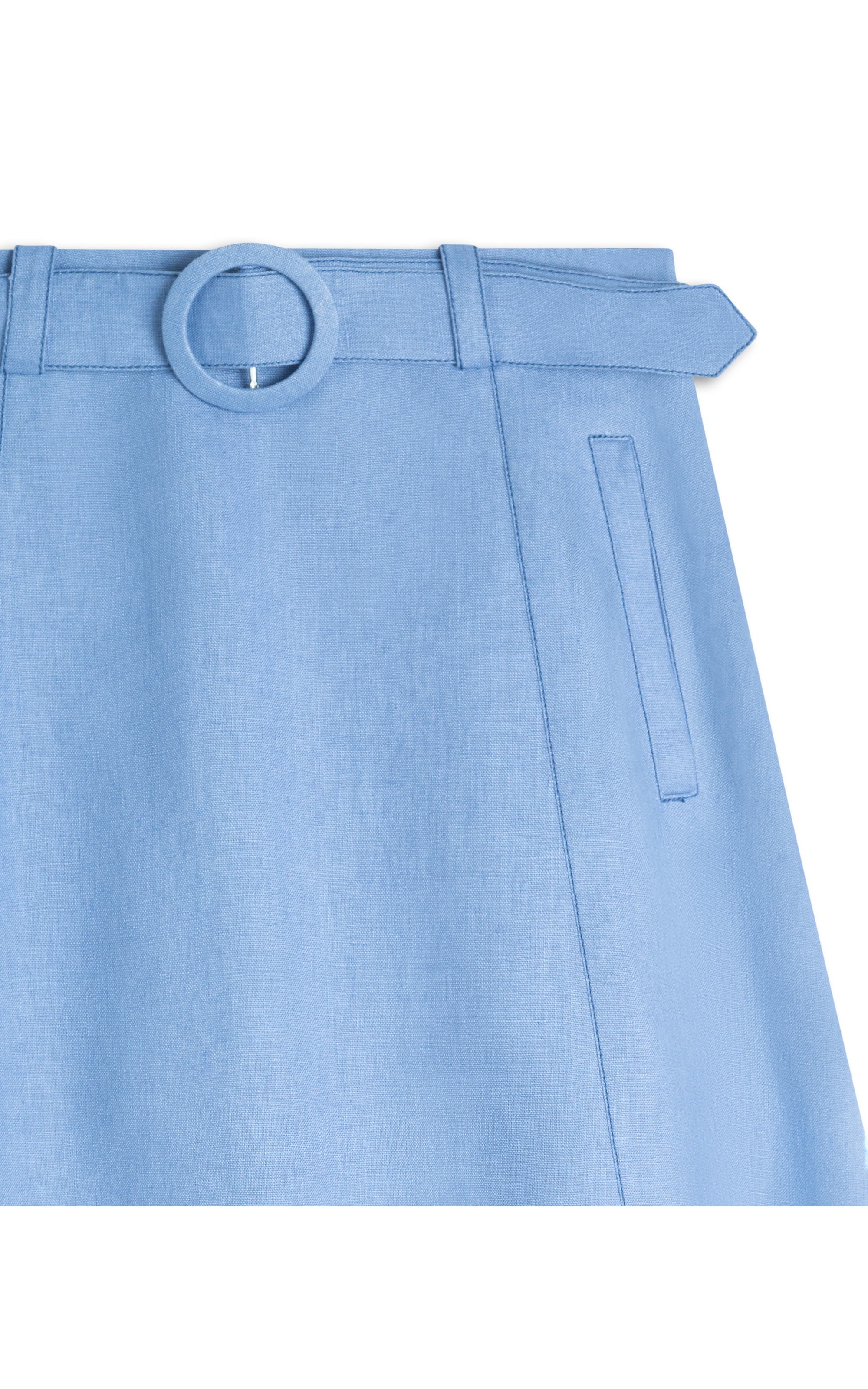 Saia  Puro Linho Ceci  Liso Azul Jeans