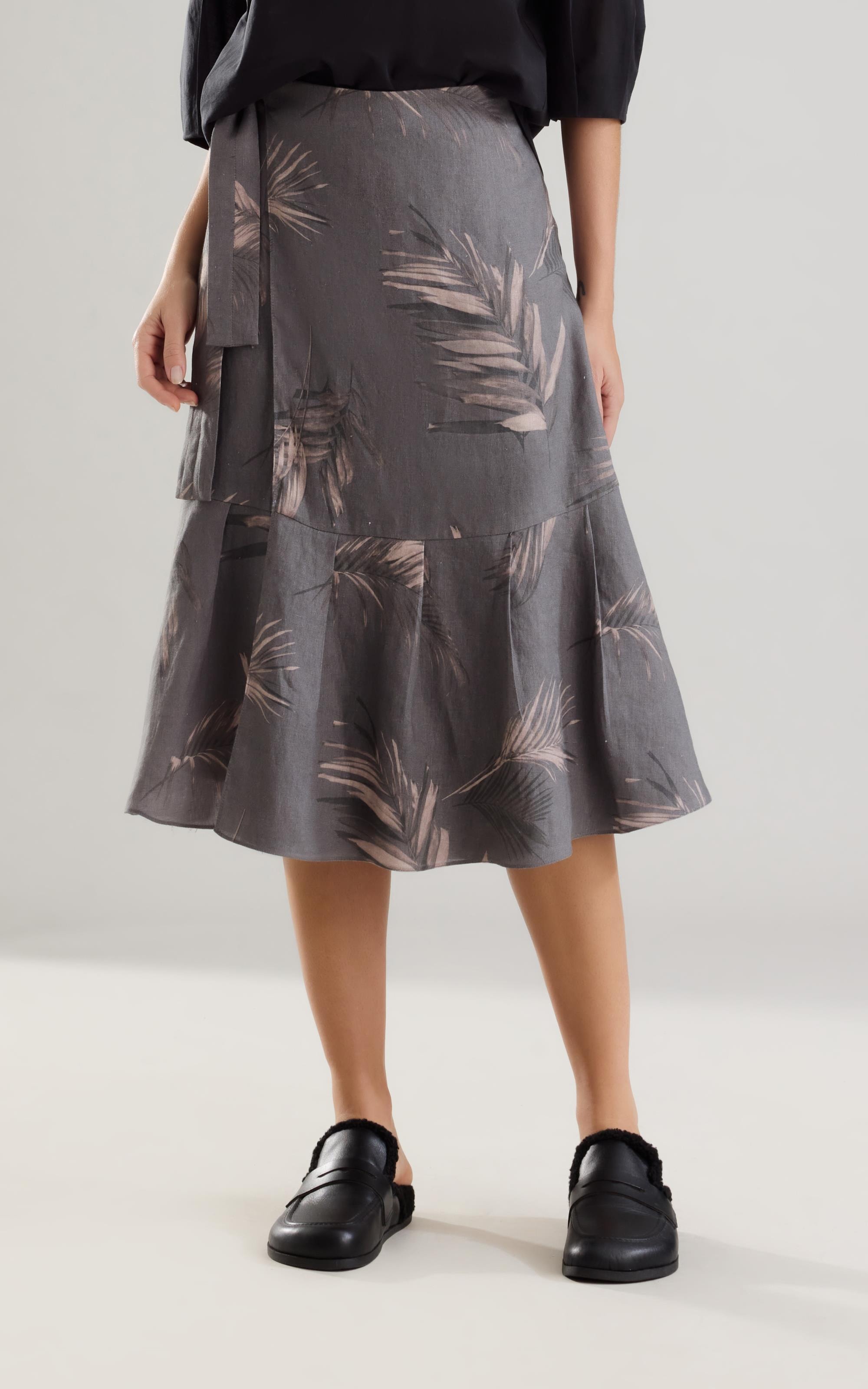 Saia Puro Linho Isis  Est. Marsala Grafite