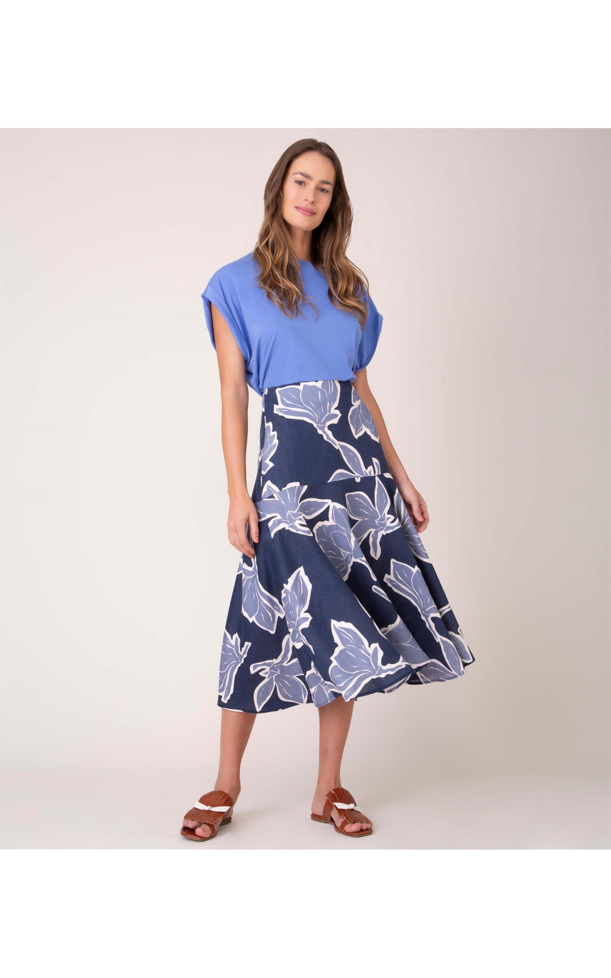 Saia  Puro Linho  Zoagli Floral Dark Navy
