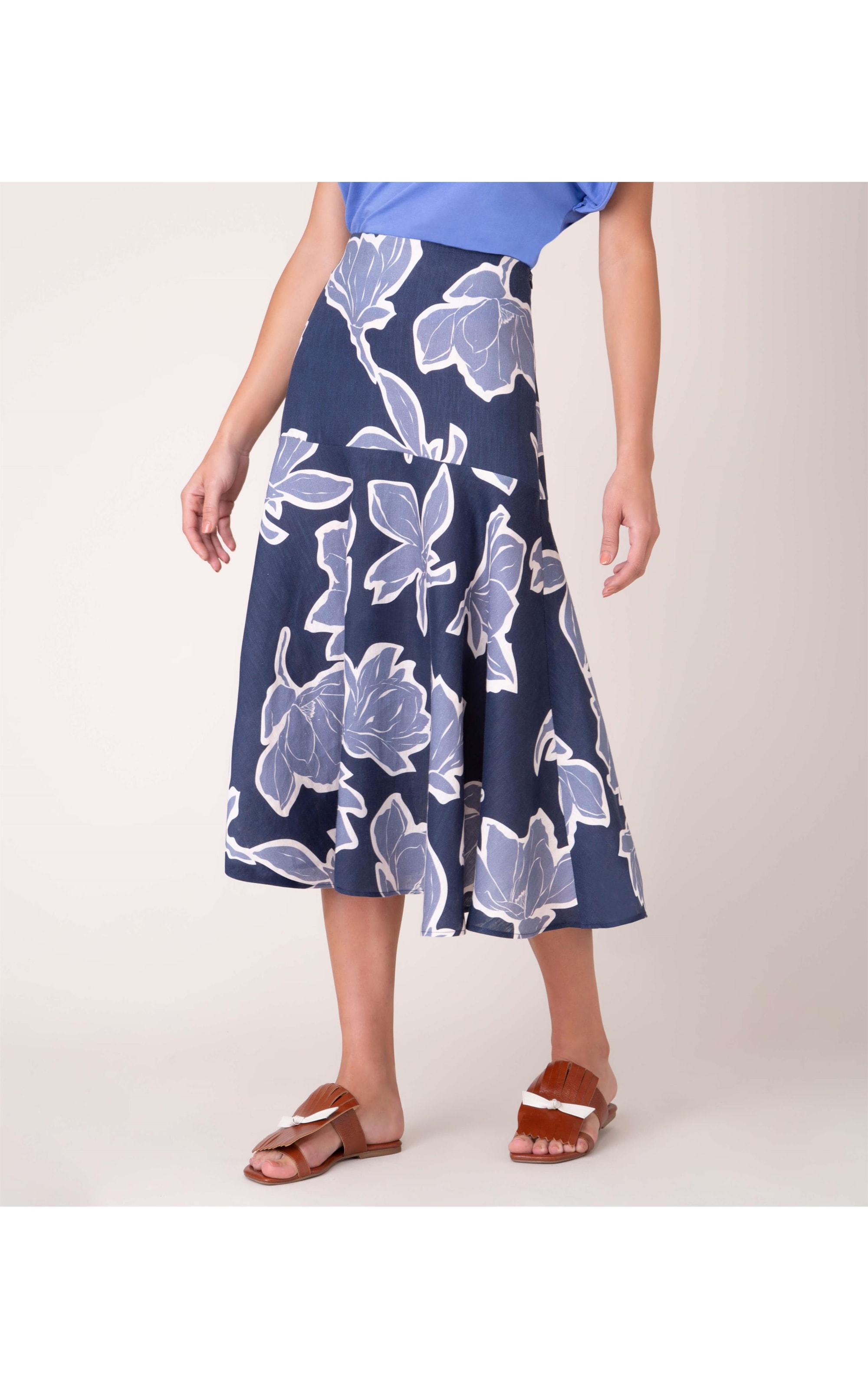 Saia  Puro Linho  Zoagli Floral Dark Navy