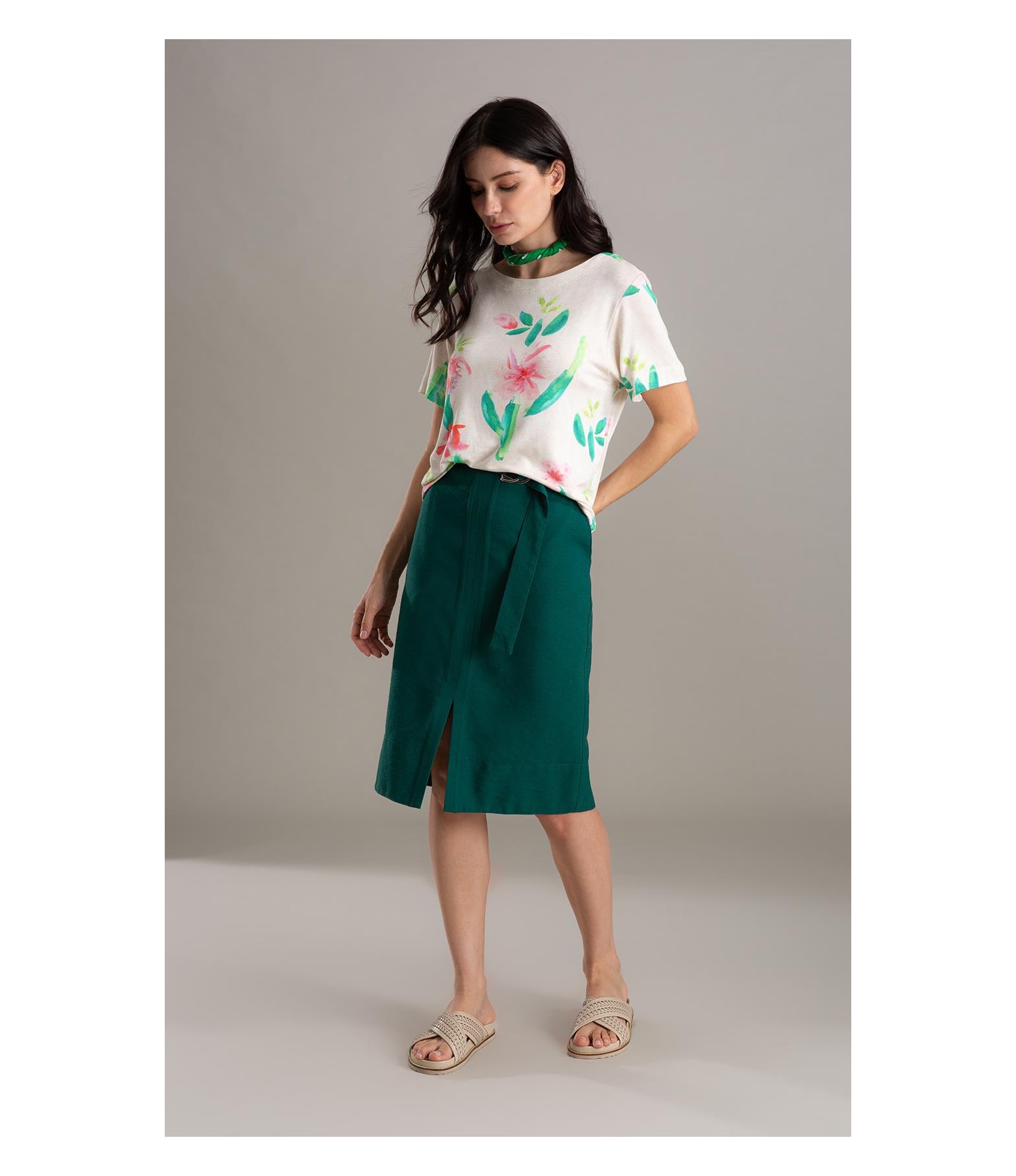 Saia Raya Linho Blend Liso Floresta