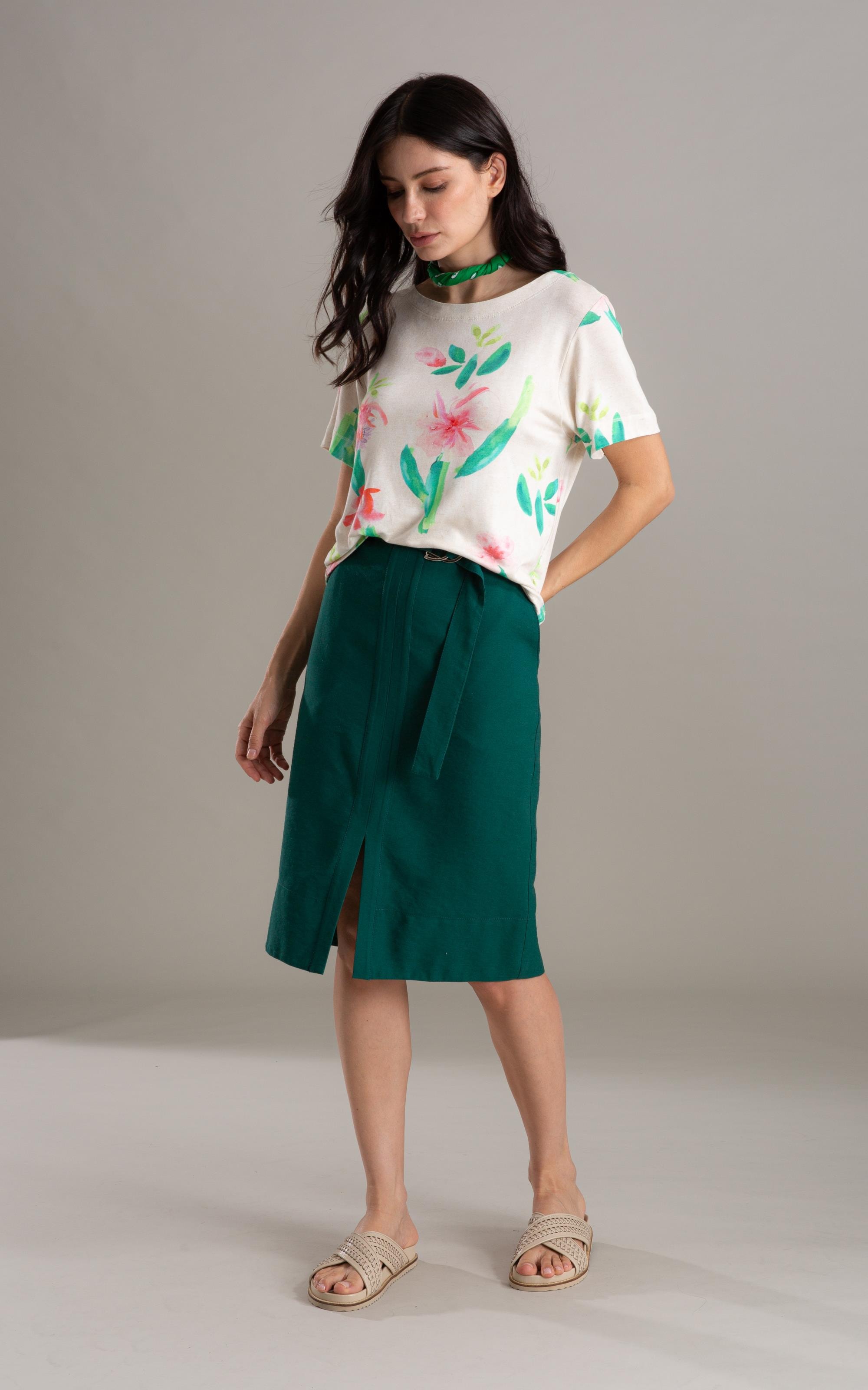 Saia Raya Linho Blend Liso Floresta